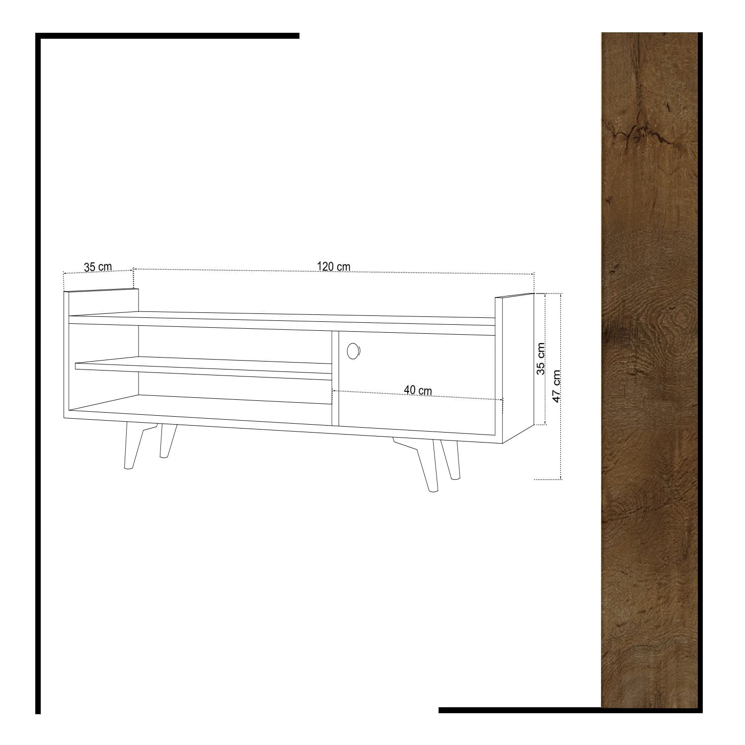Comoda tv, Hanah Home, pal melaminat, stejar si alb, 120x47x35 cm — imaginea 4