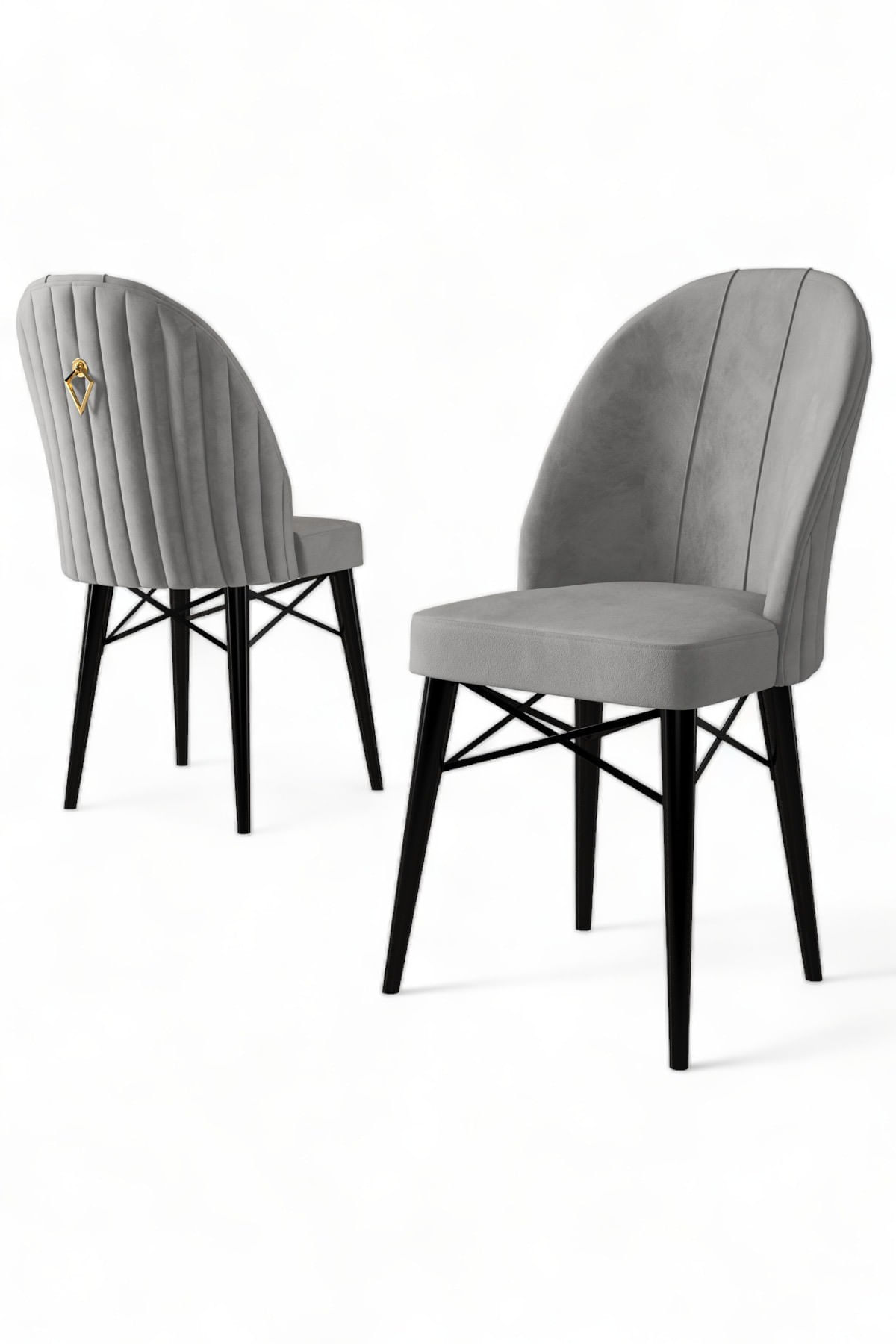 Set scaune, Hanah Home, metal, babyface, gri, negru, 44x42x96 cm, 4 piese — imaginea 3