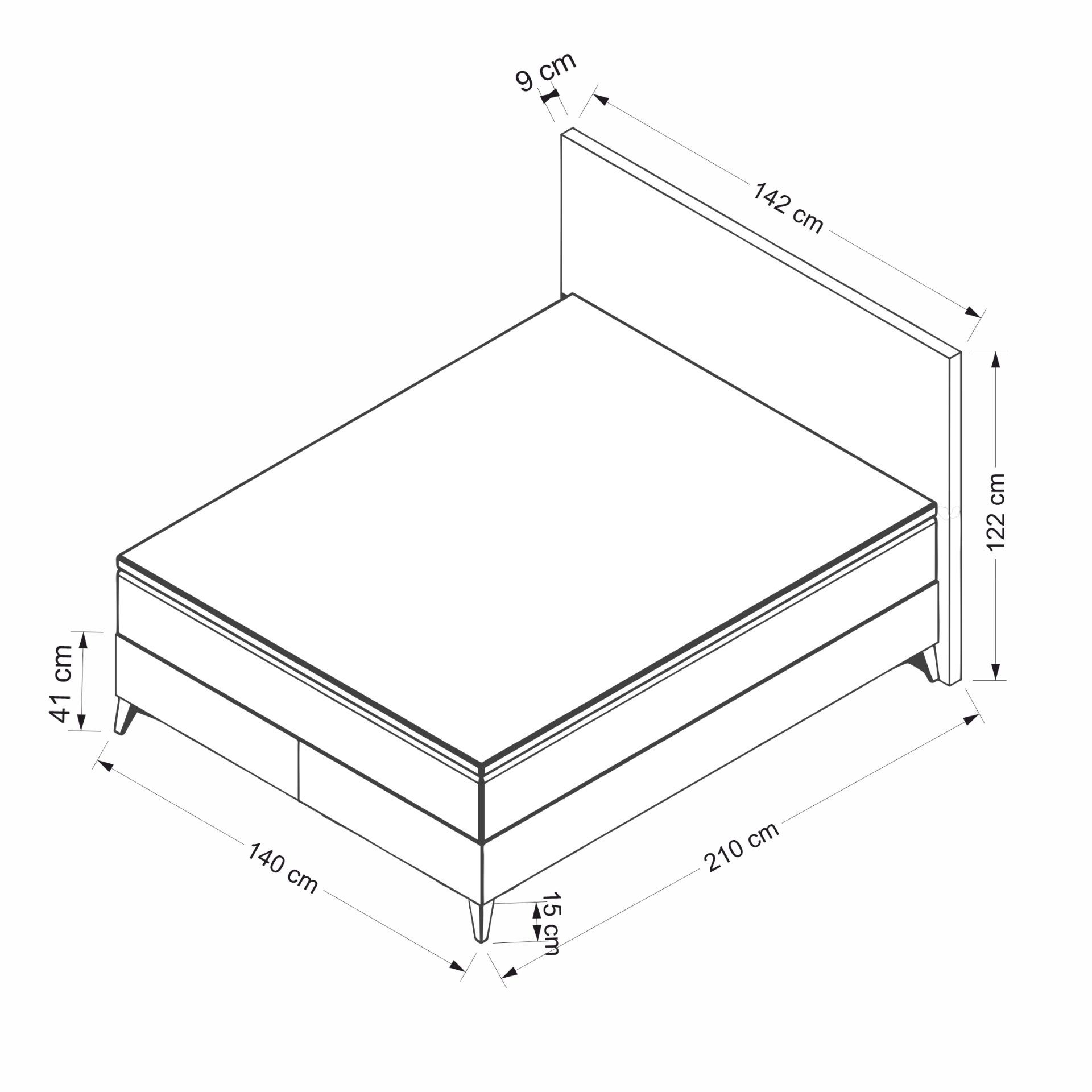 Somiera cu tablie, Hanah Home, pal melaminat, gri, 140x200 cm — imaginea 4