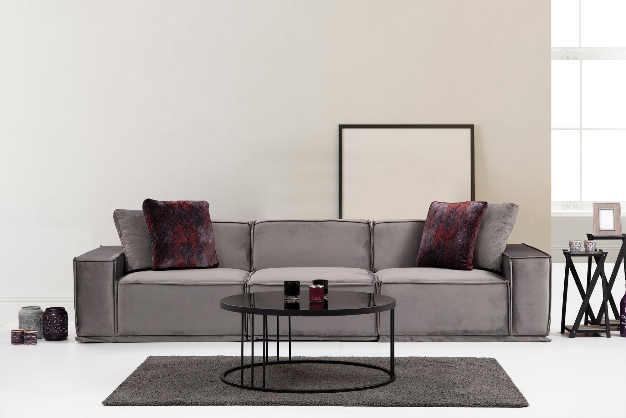 Canapea 3 locuri, Hanah Home, lemn fag si pal, gri, 300x100x76 cm — imaginea 2