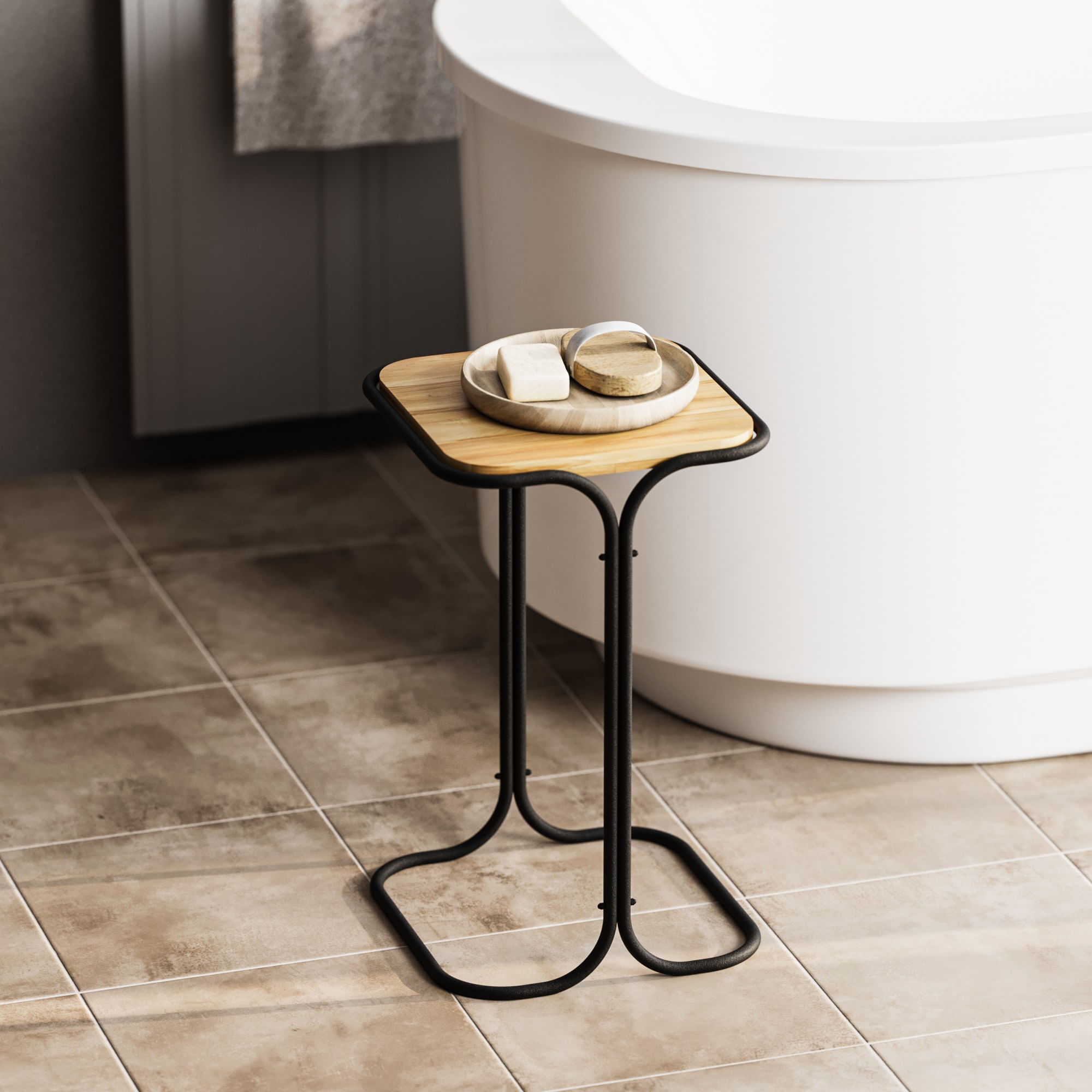 Masuta de cafea, Hanah Home, lemn, negru si natural, 30x30x52 cm — imaginea 2