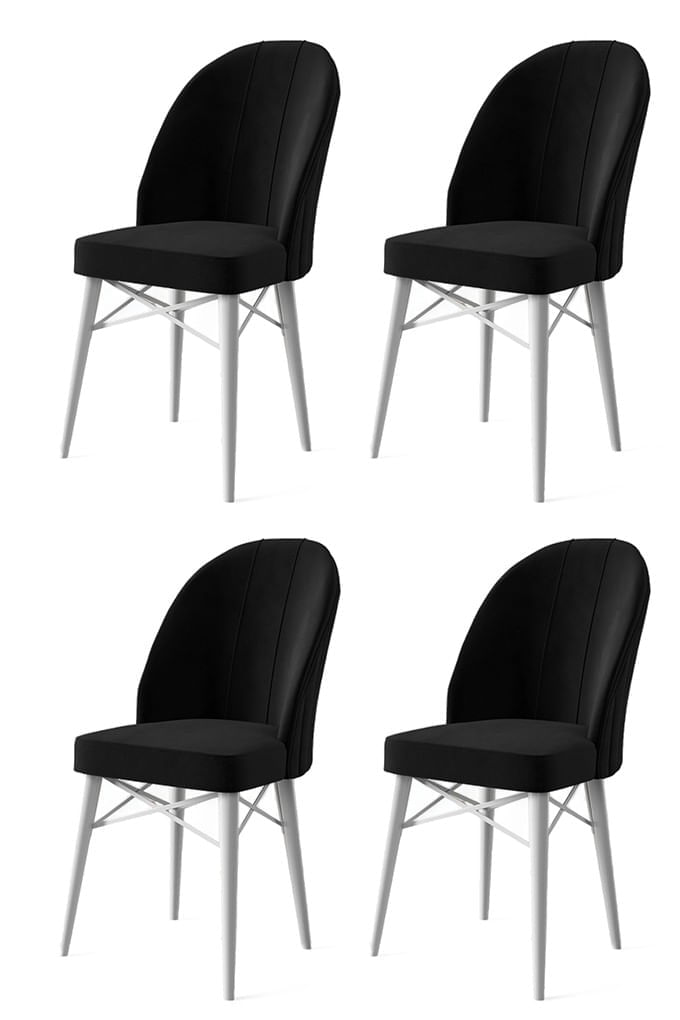 Set scaune, Hanah Home, metal, alb negru, 44x42x96 cm, 4 piese — imaginea 3