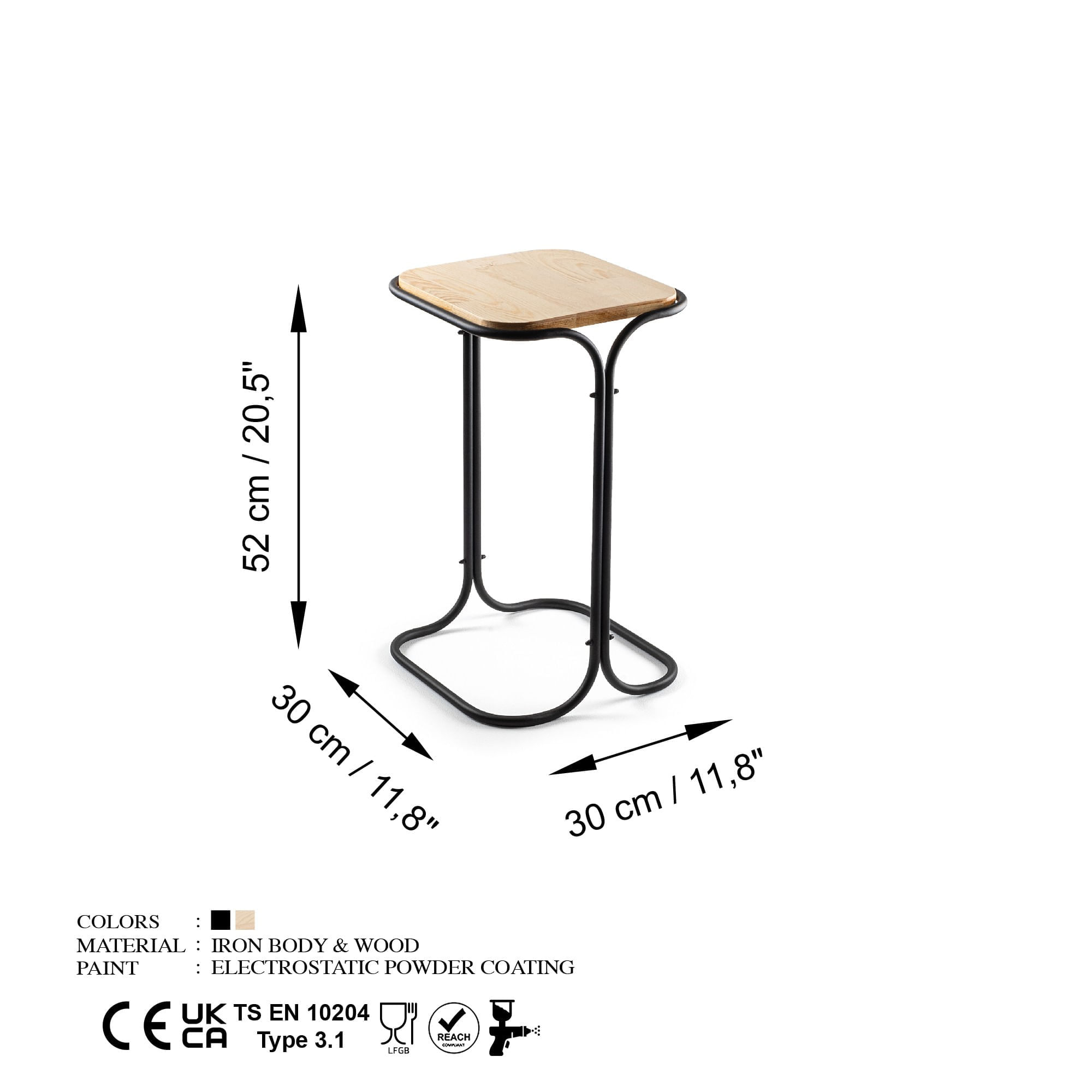 Masuta de cafea, Hanah Home, lemn, negru si natural, 30x30x52 cm — imaginea 5