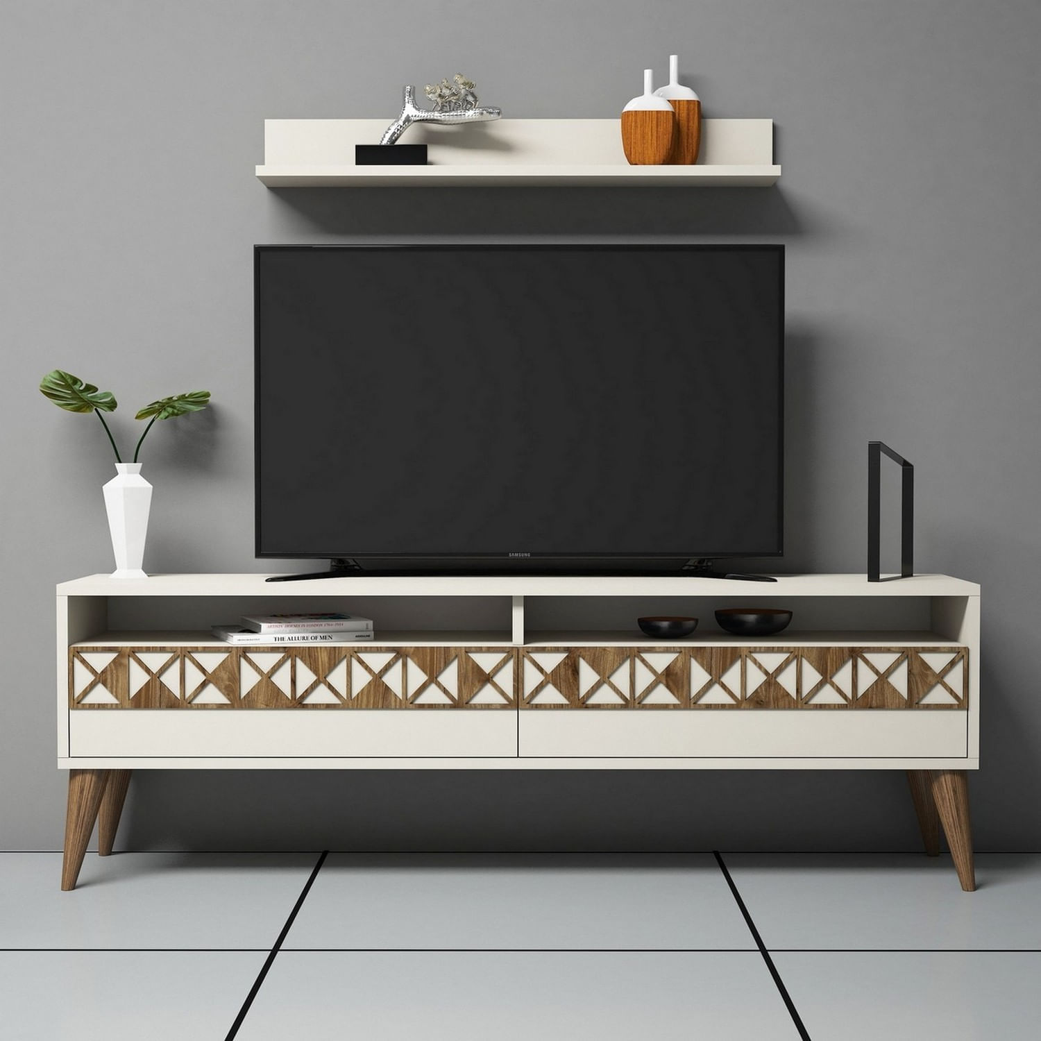 Comoda tv, Hanah Home, pal melaminat, crem, 150x50x30 cm, 845HCT3083