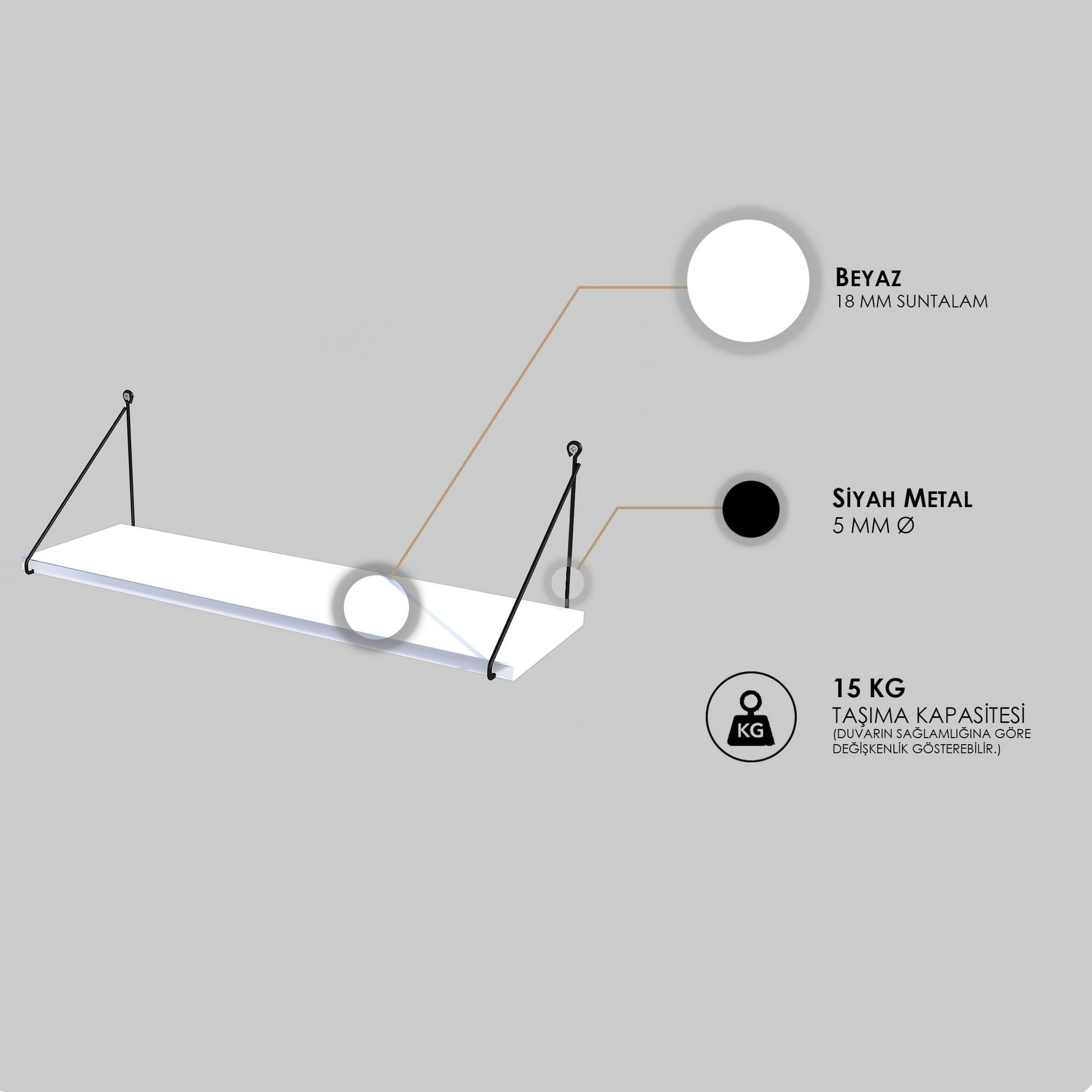 Raft de perete, Hanah Home, pal melaminat, alb, 72x20x20 cm, 775DCM1603 — imaginea 3