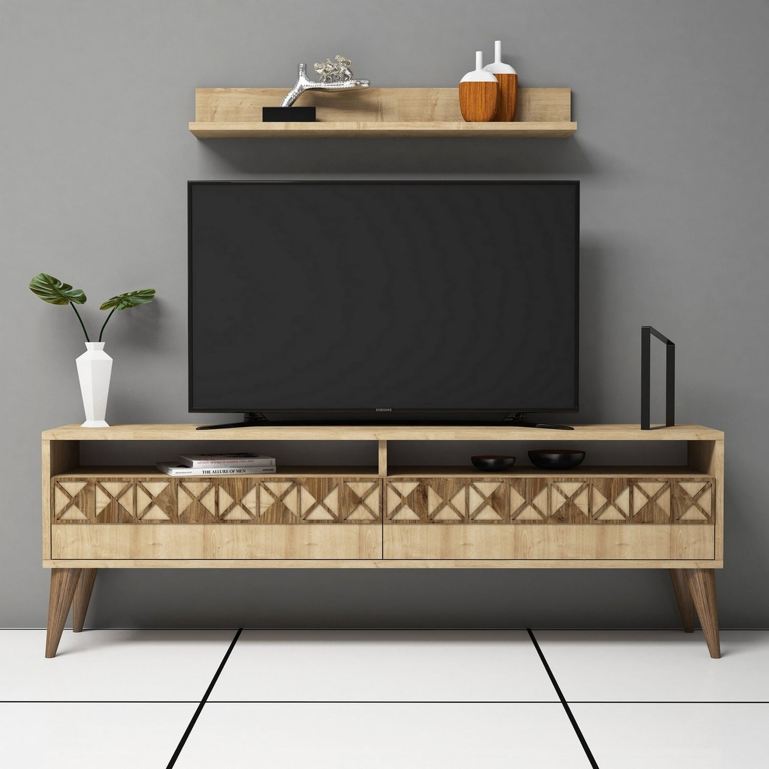 Comoda tv, Hanah Home, pal melaminat, stejar, 150x50x30 cm, 845HCT3084 — imaginea 2