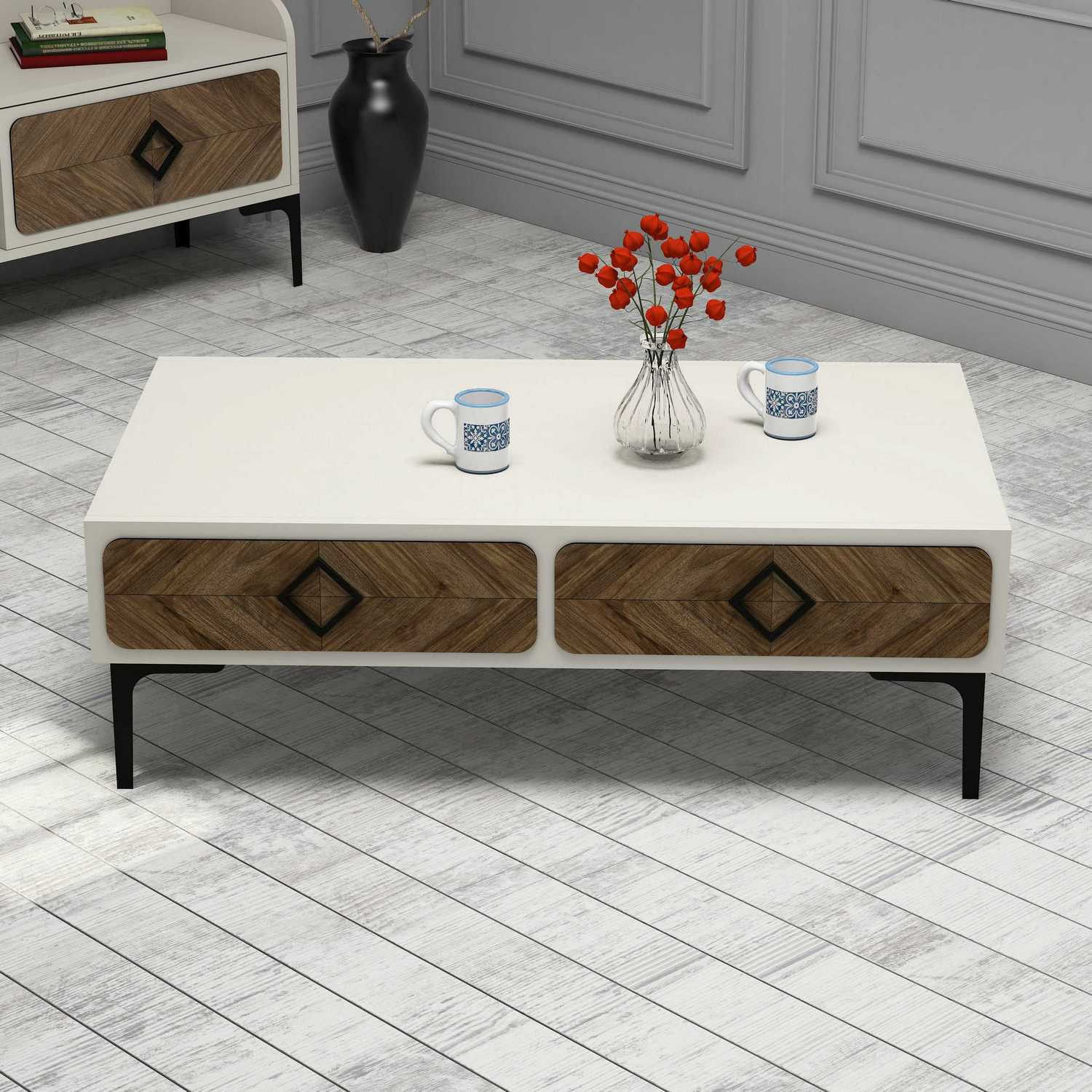 Masuta de cafea, Hanah Home, pal melaminat, nuc si crem, 105x60x34.6 cm, 845HCT2849 — imaginea 2