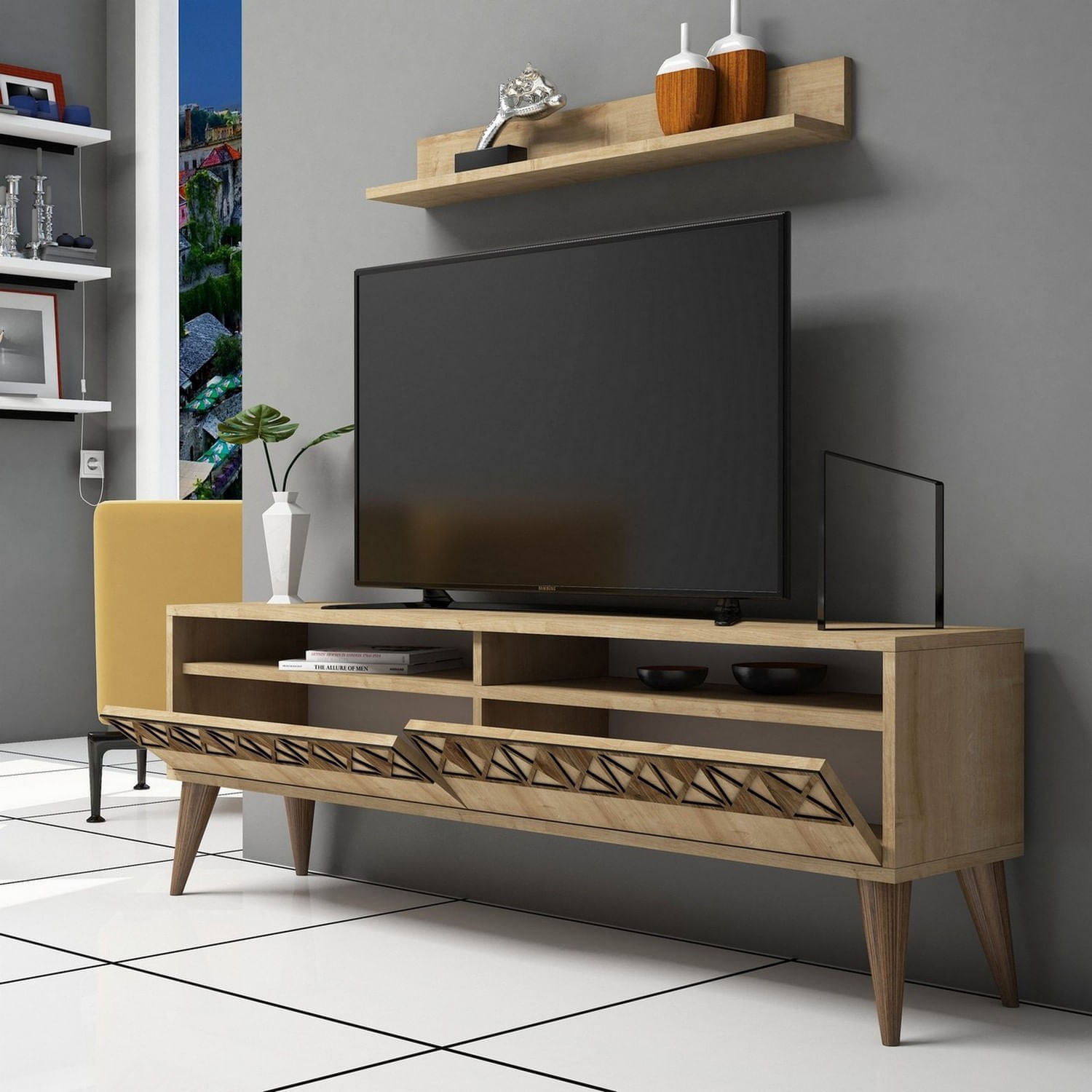 Comoda tv, Hanah Home, pal melaminat, stejar, 150x50x30 cm, 845HCT3084 — imaginea 3