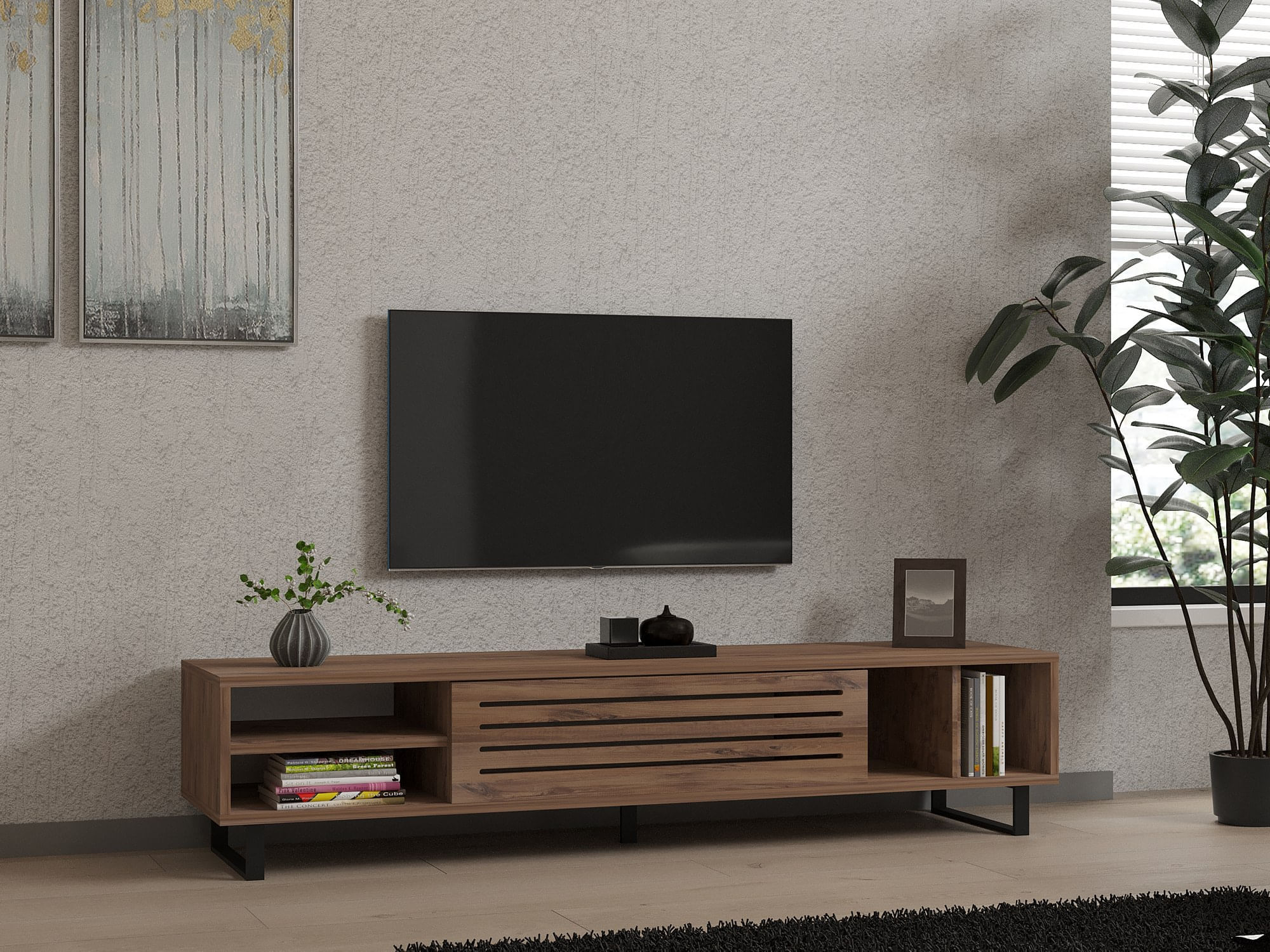 Comoda tv, Hanah Home, pal melaminat, pin atlantic, 160x35x40 cm