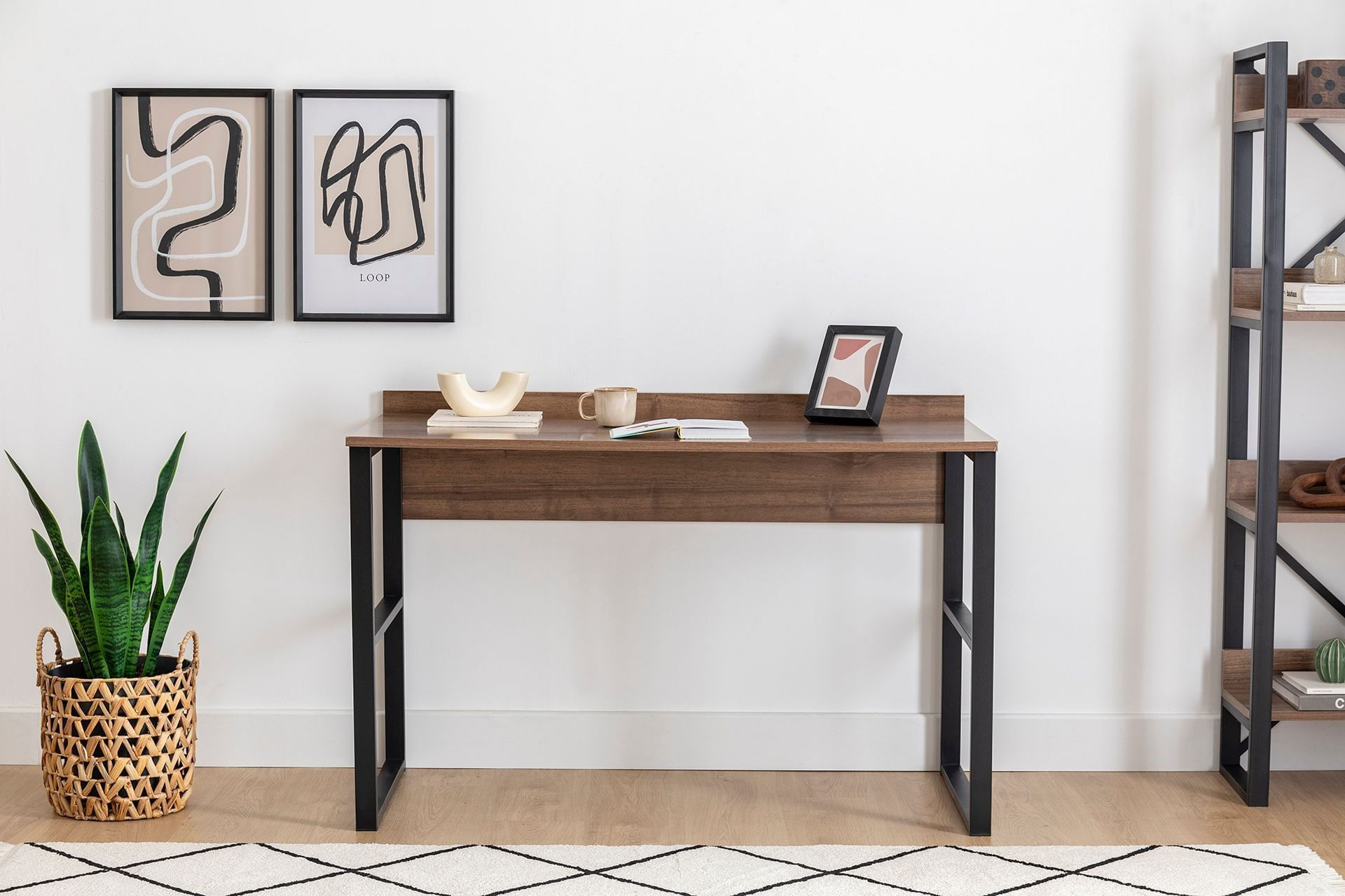 Birou de studiu, Hanah Home, PAL melaminat, nuc si negru, 120x60x75 cm, 835PUQ3831 — imaginea 2
