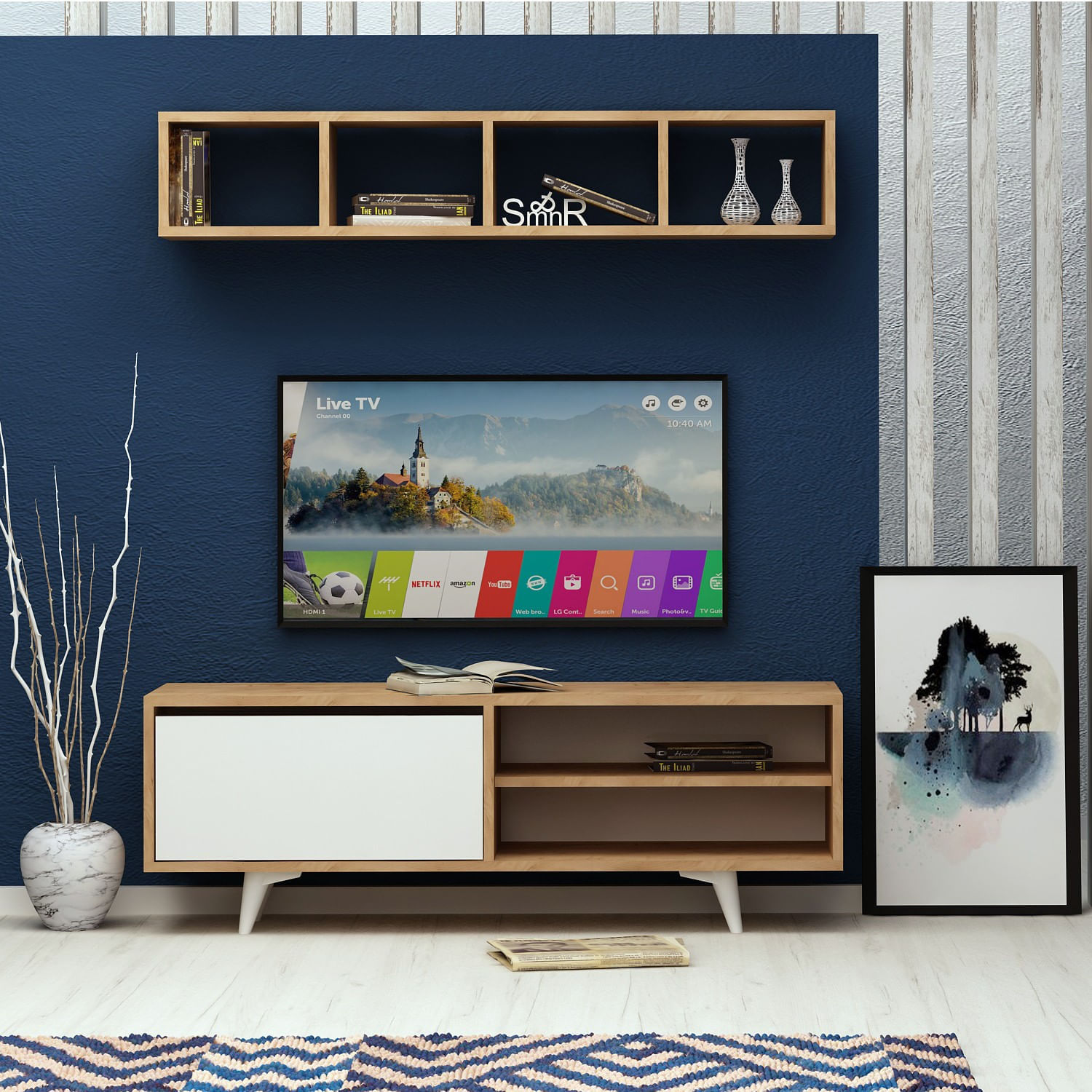 Comoda tv, Hanah Home, pal melaminat, stejar alb, 120x47x35 cm, 811MDD3006 — imaginea 2