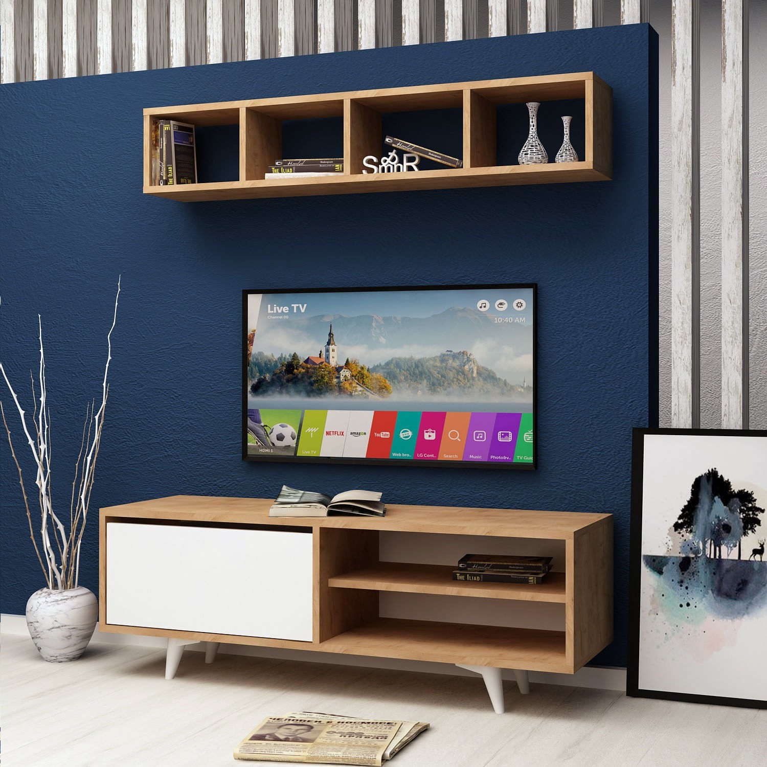 Comoda tv, Hanah Home, pal melaminat, stejar alb, 120x47x35 cm, 811MDD3006 — imaginea 3