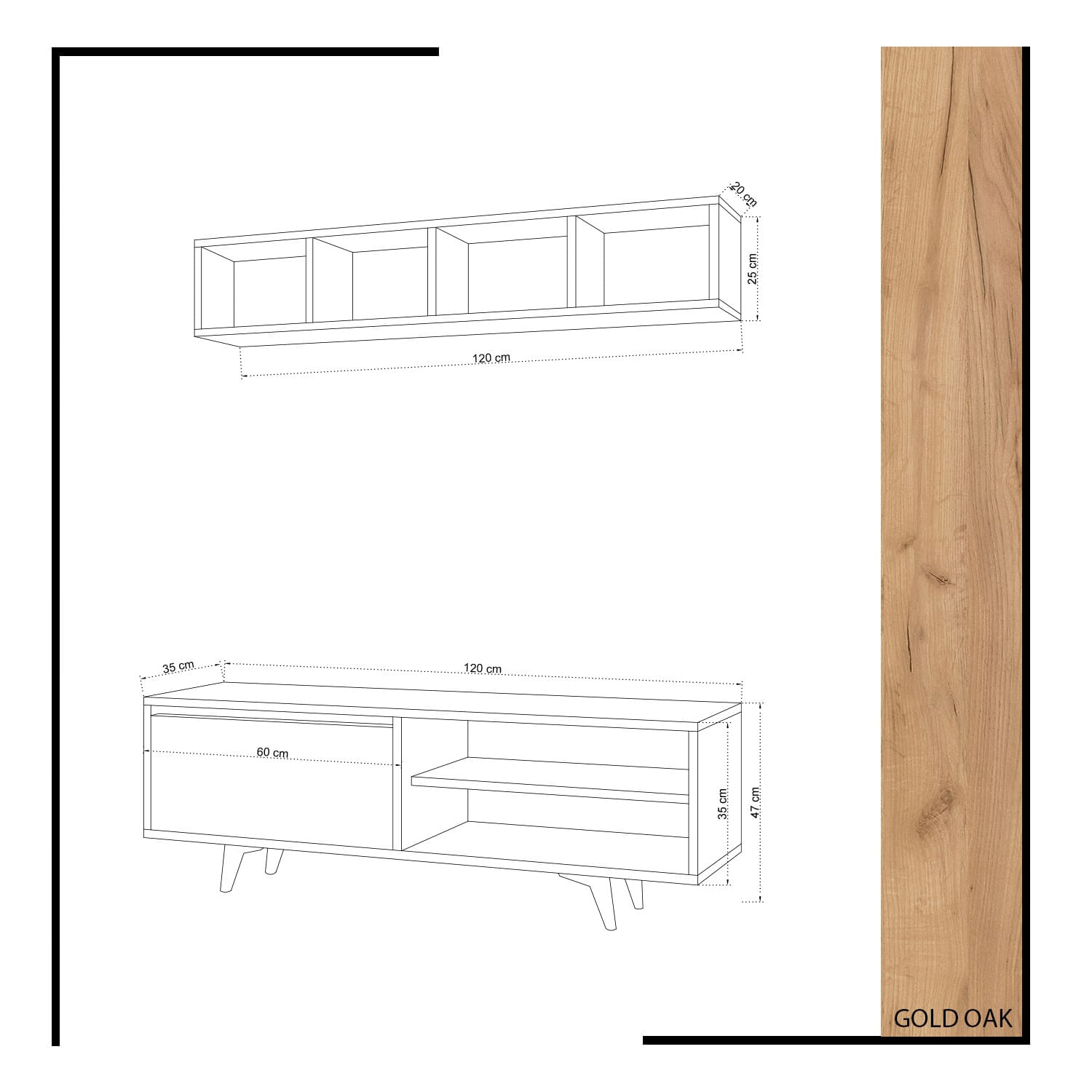 Comoda tv, Hanah Home, pal melaminat, stejar alb, 120x47x35 cm, 811MDD3006 — imaginea 4