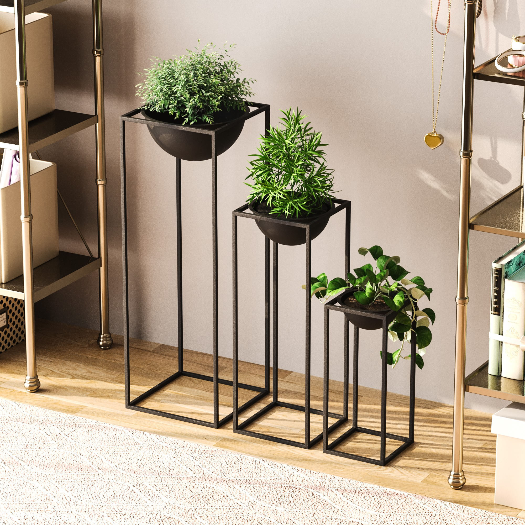 Set ghivece decorative, Aberto Design, metal, negru, 3 dimensiuni — imaginea 2