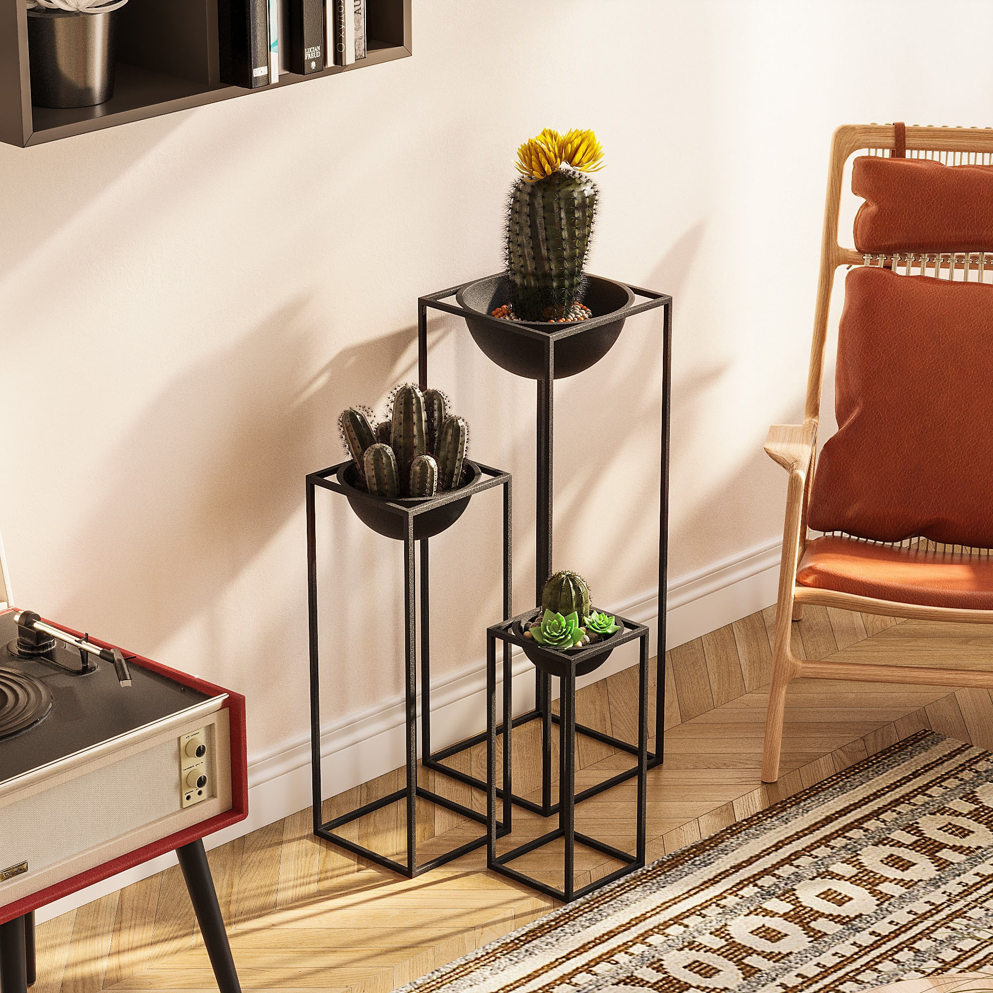 Set ghivece decorative, Aberto Design, metal, negru, 3 dimensiuni — imaginea 3