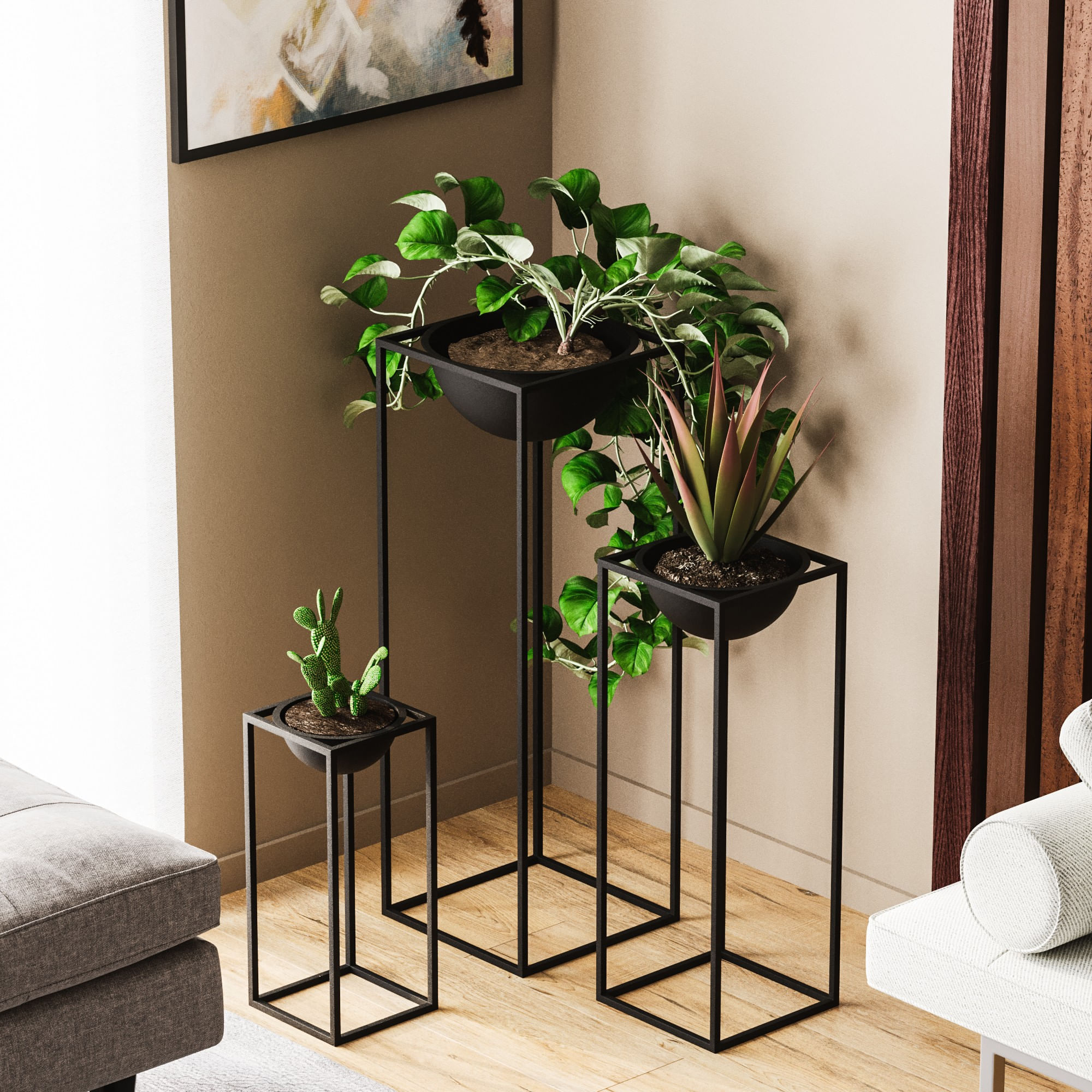 Set ghivece decorative, Aberto Design, metal, negru, 3 dimensiuni — imaginea 4
