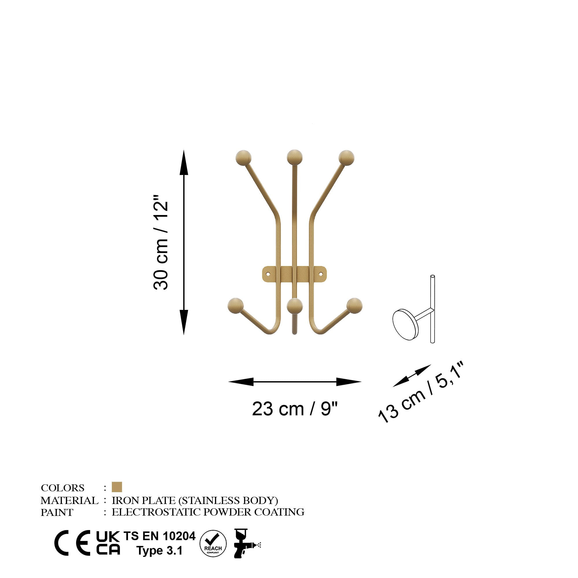 Carlig de perete, Wallxpert, metal, auriu, 23x13x30 cm — imaginea 5