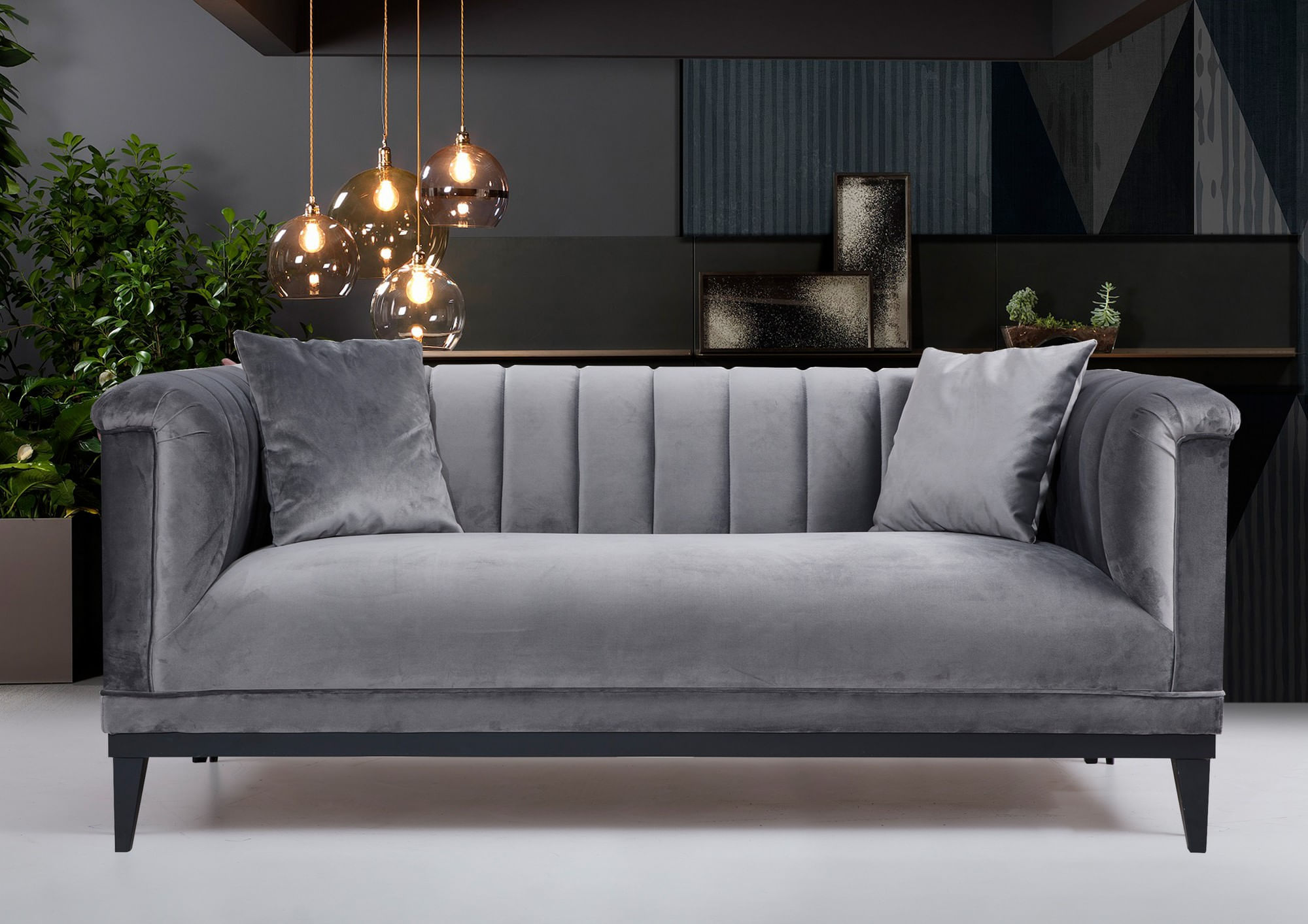 Canapea 2 locuri, Hanah Home, lemn de fag si pal, gri inchis, 190x89x79 cm — imaginea 2