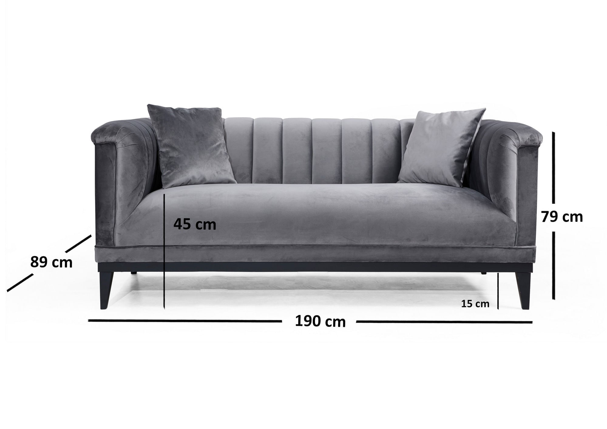 Canapea 2 locuri, Hanah Home, lemn de fag si pal, gri inchis, 190x89x79 cm — imaginea 4