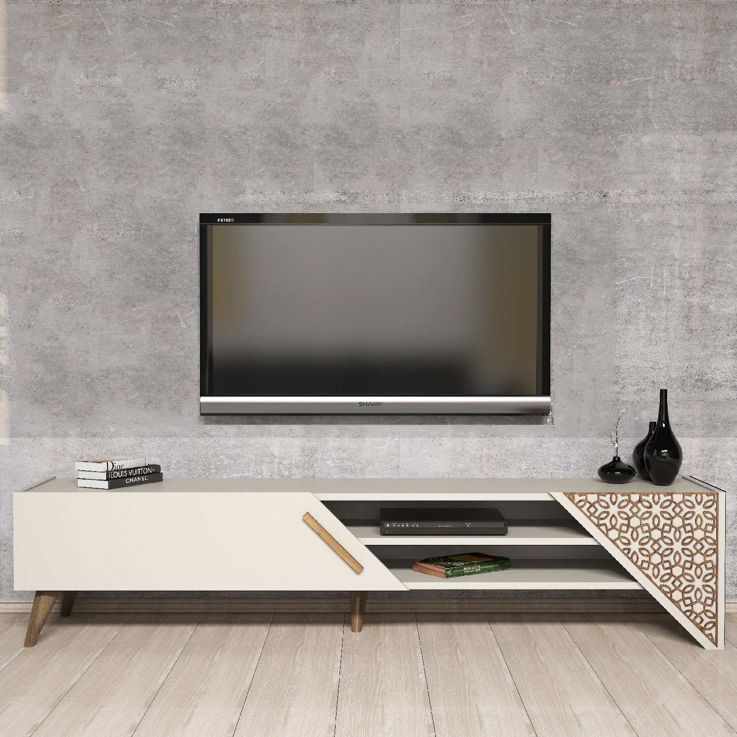 Comoda tv, Hanah Home, pal melaminat, crem, 180x40x37 cm, 845HCT5502 — imaginea 4