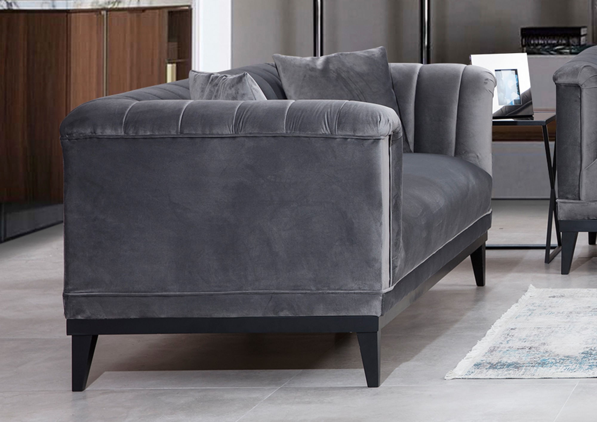 Canapea 3 locuri, Hanah Home, lemn fag, gri inchis, 225x89x79 cm — imaginea 3