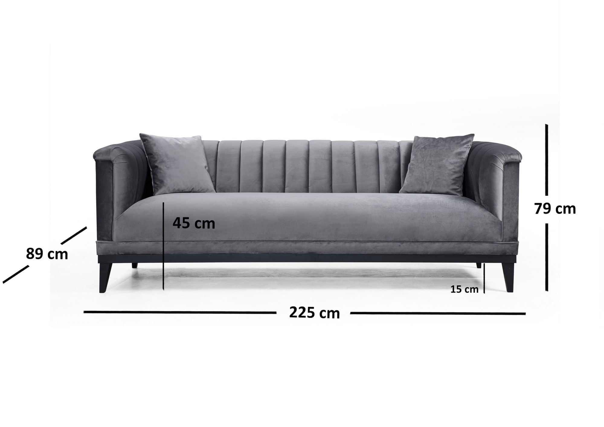 Canapea 3 locuri, Hanah Home, lemn fag, gri inchis, 225x89x79 cm — imaginea 4