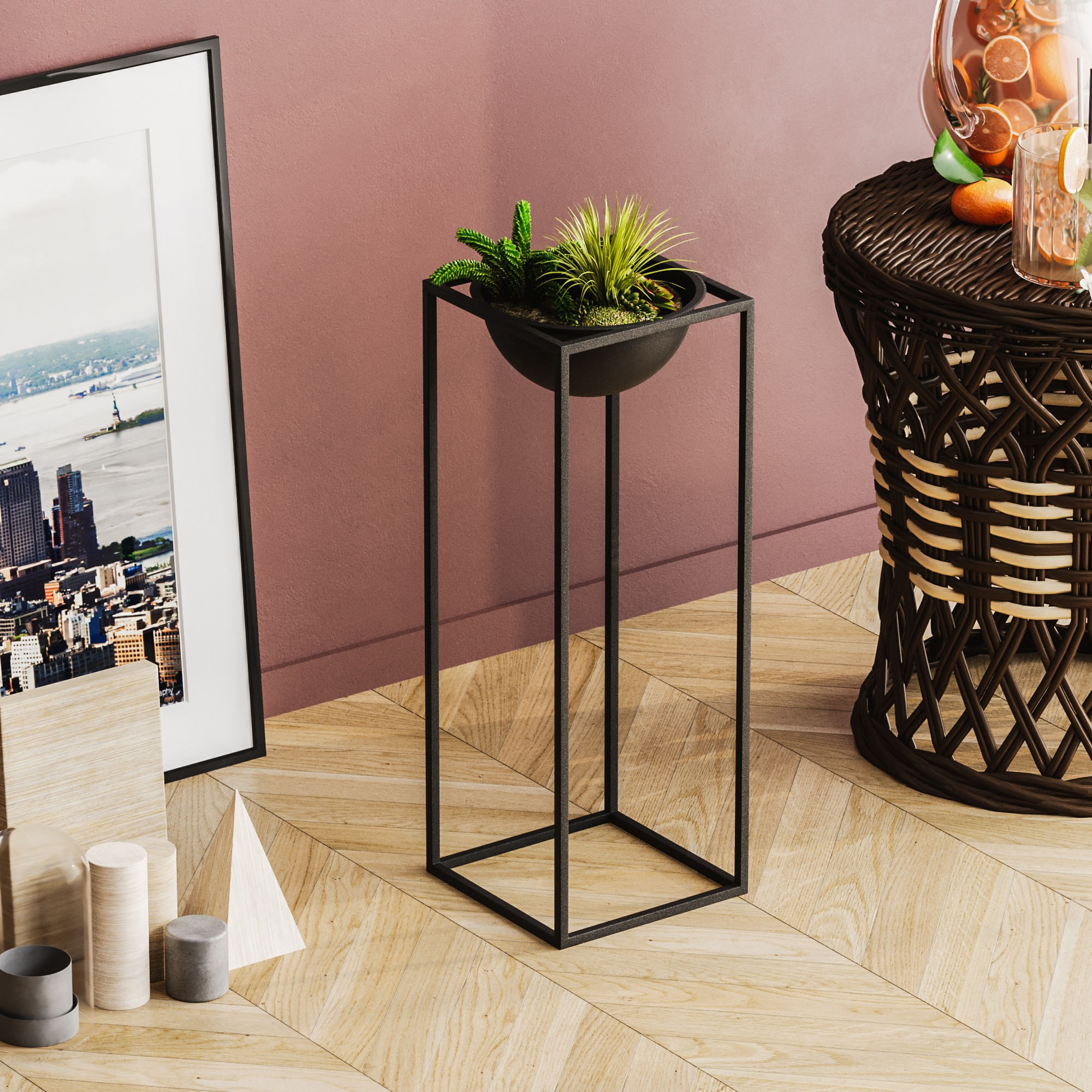 Ghiveci decorativ, Aberto Design, metal, negru, 22x22x60 cm — imaginea 2