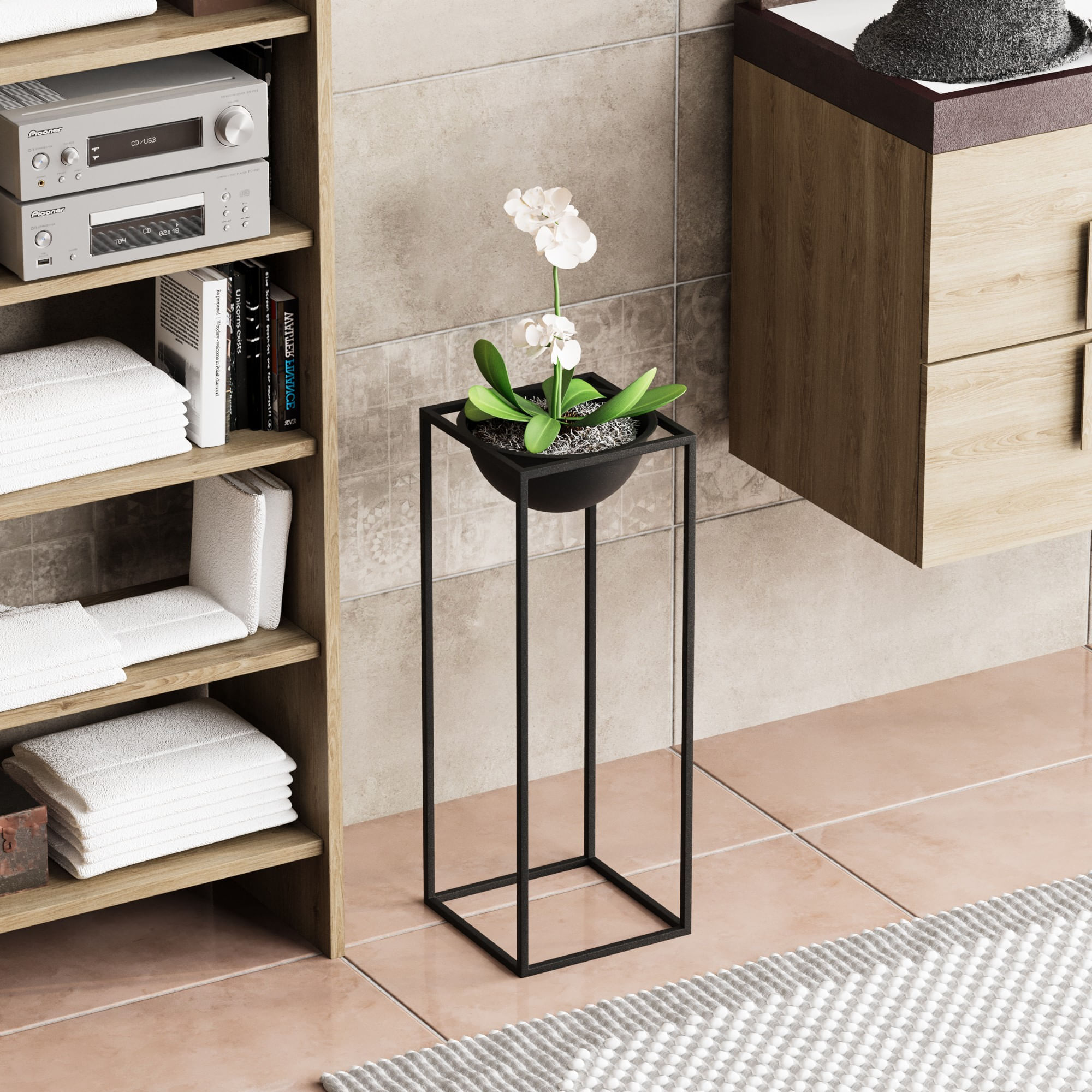 Ghiveci decorativ, Aberto Design, metal, negru, 22x22x60 cm — imaginea 3