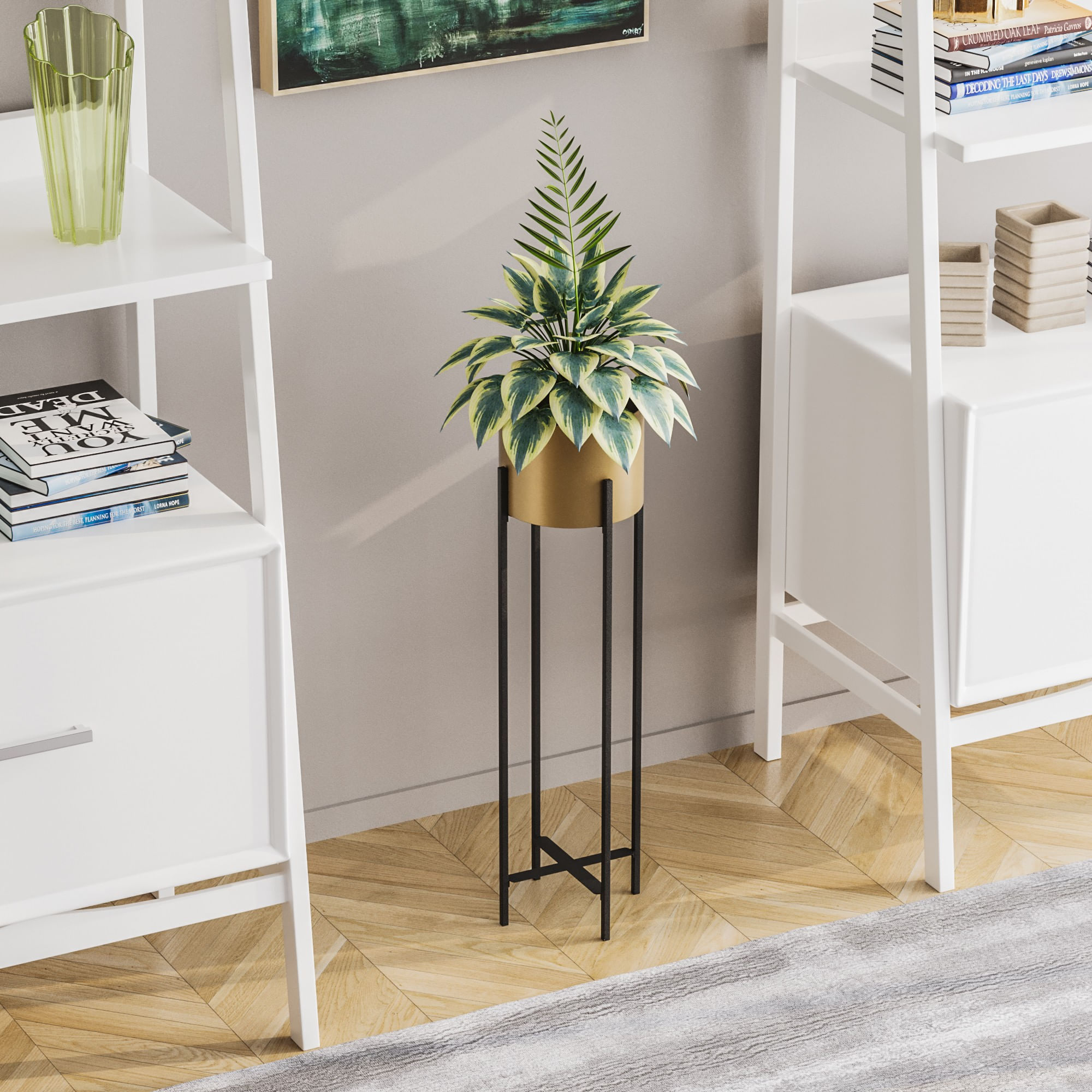 Ghiveci decorativ, Aberto Design, metal, negru auriu, 23x23x78 cm — imaginea 2