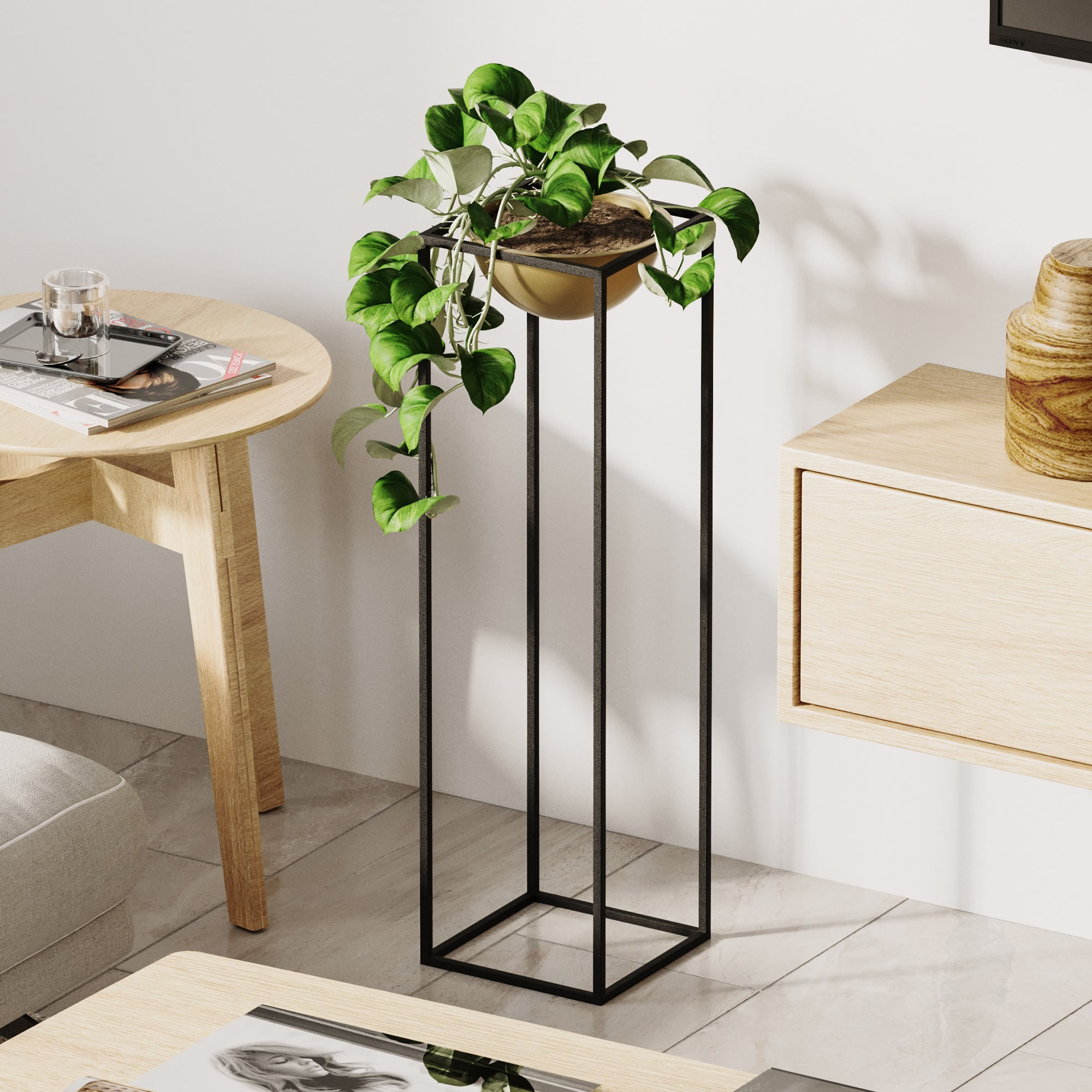 Ghiveci decorativ, Aberto Design, metal, negru auriu, 28x28x80 cm — imaginea 2