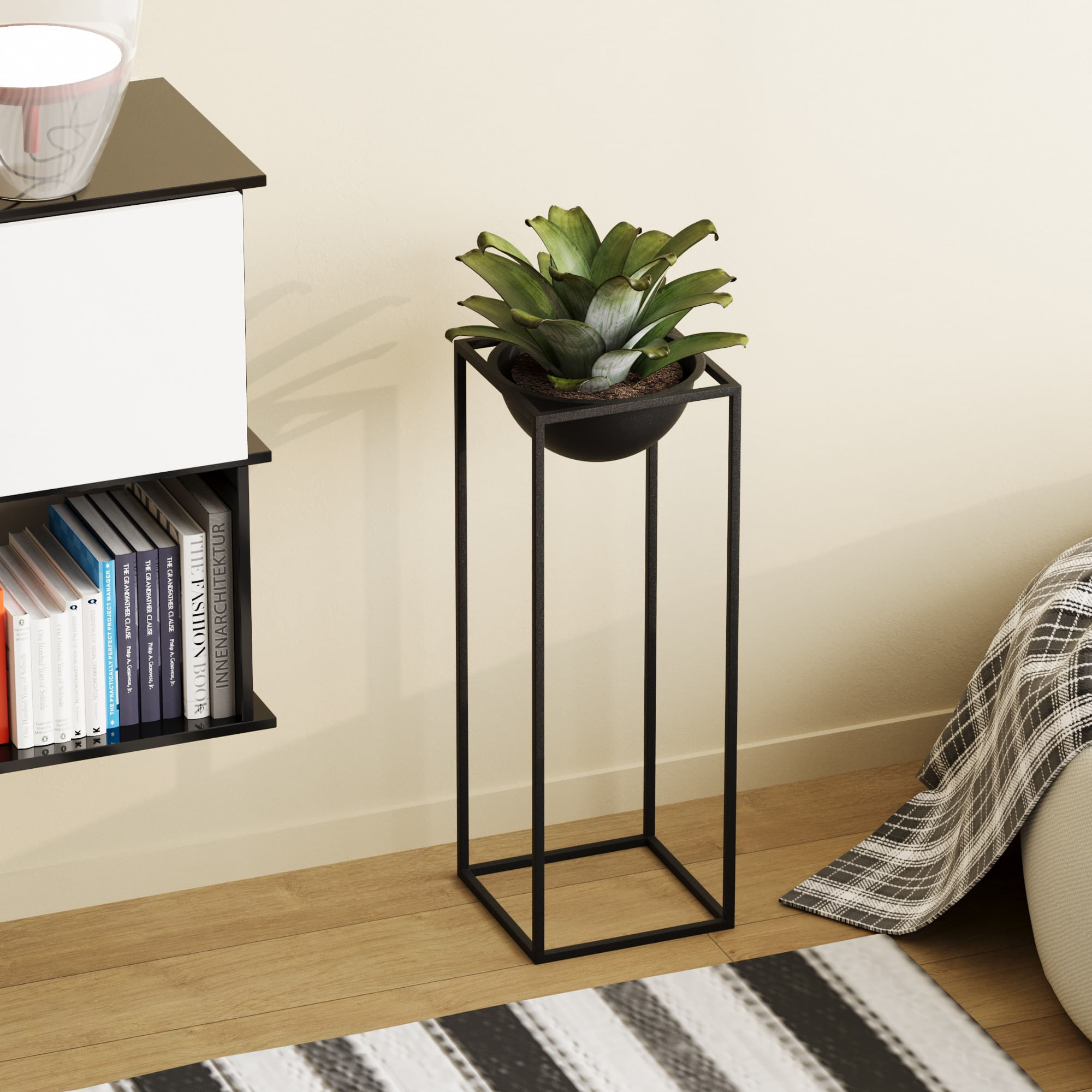 Ghiveci decorativ, Aberto Design, metal, negru, 22x22x60 cm — imaginea 4