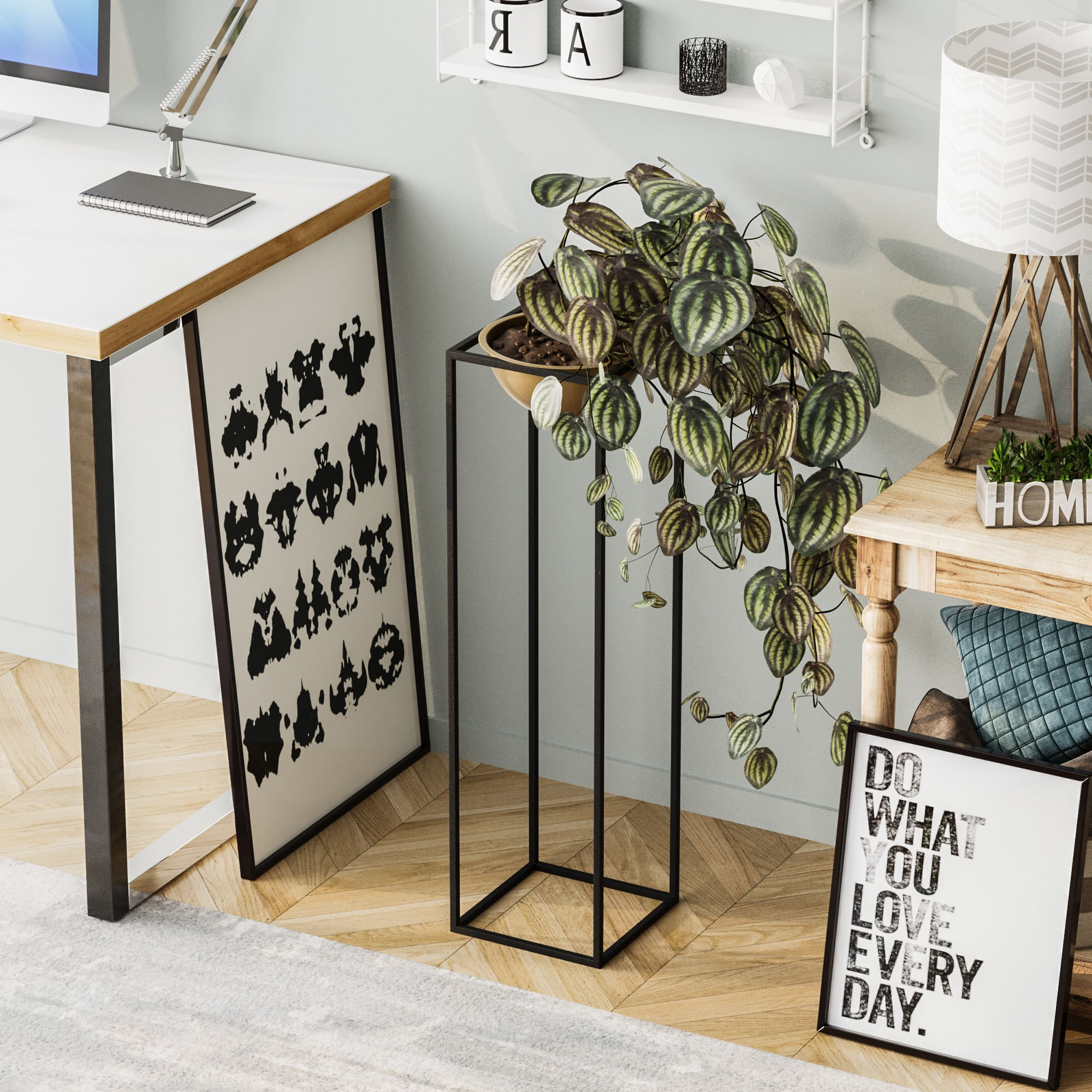 Ghiveci decorativ, Aberto Design, metal, negru auriu, 28x28x80 cm — imaginea 3