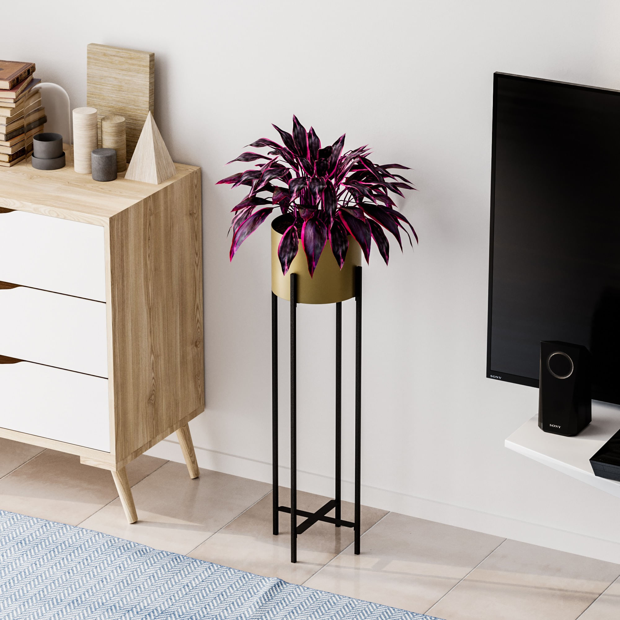 Ghiveci decorativ, Aberto Design, metal, negru auriu, 23x23x78 cm — imaginea 4