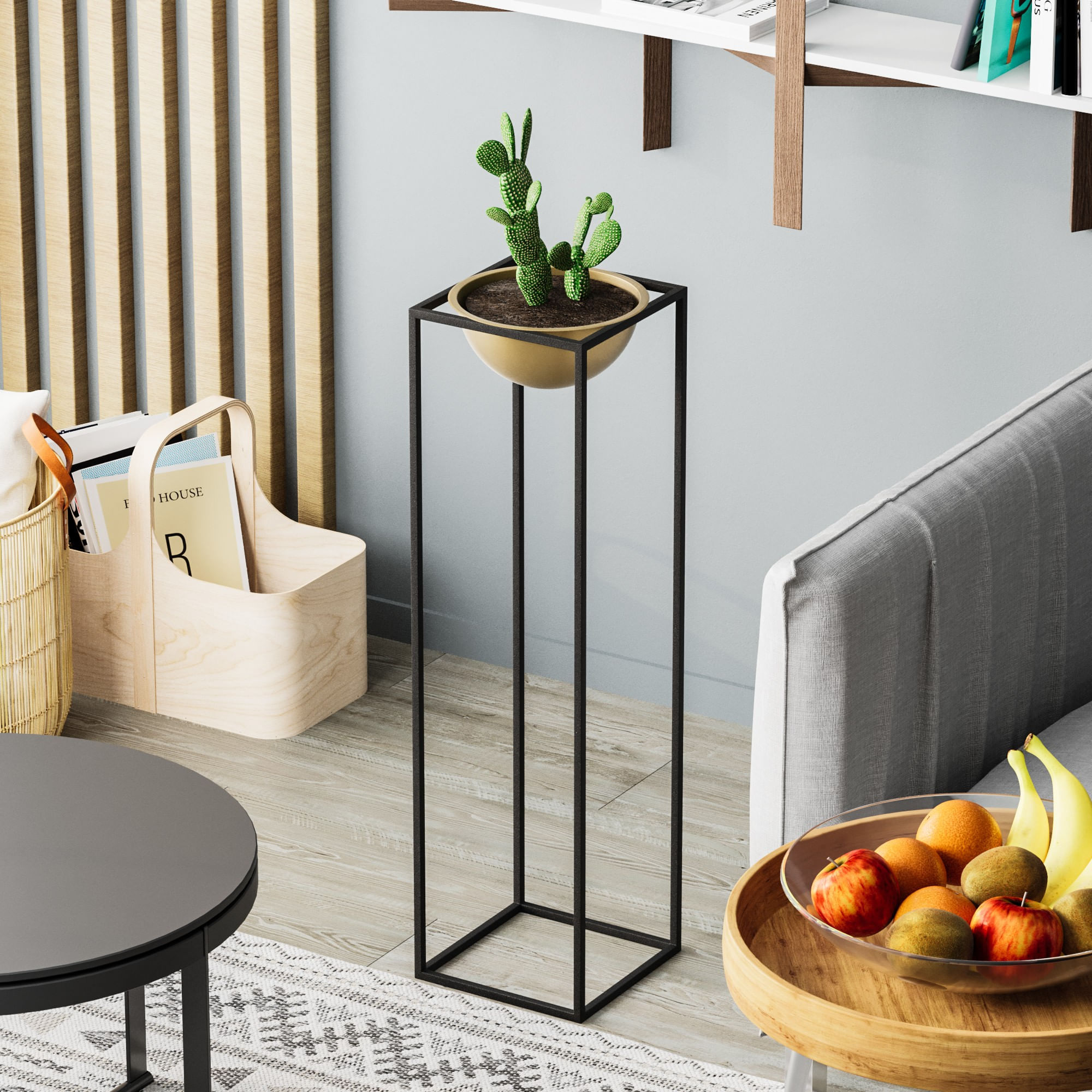 Ghiveci decorativ, Aberto Design, metal, negru auriu, 28x28x80 cm — imaginea 4