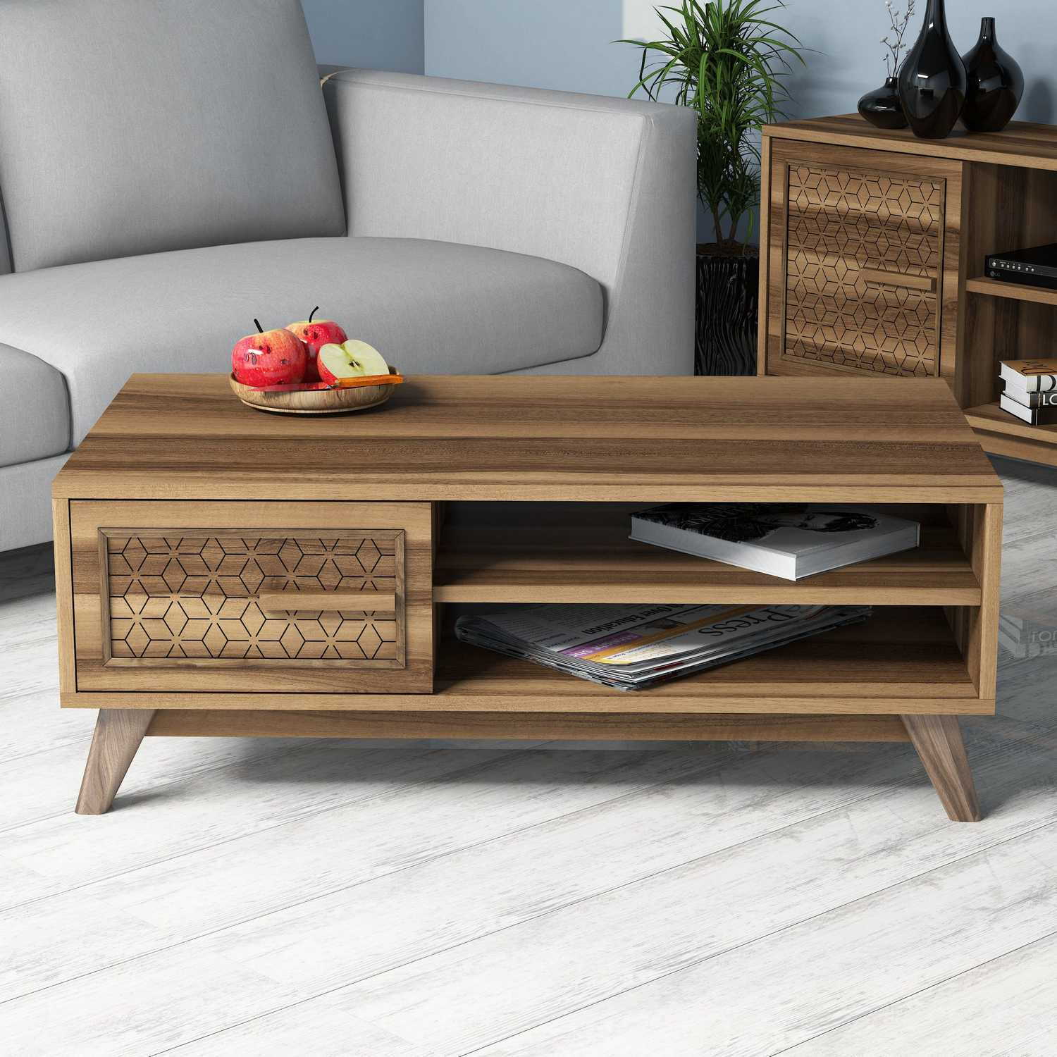 Masuta de cafea, Hanah Home, pal melaminat, nuc, 105x60x38.2 cm, 845HCT2833