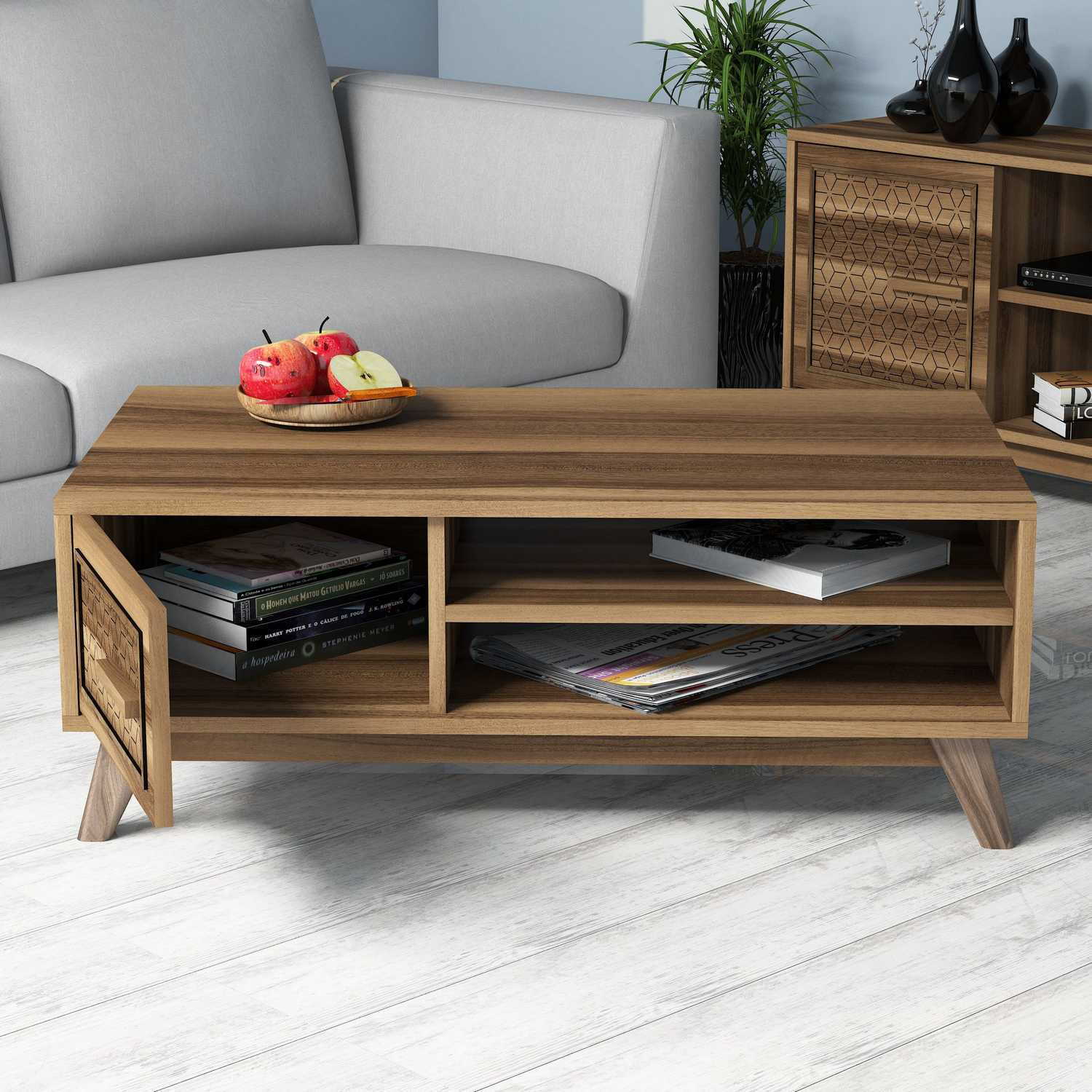 Masuta de cafea, Hanah Home, pal melaminat, nuc, 105x60x38.2 cm, 845HCT2833 — imaginea 2