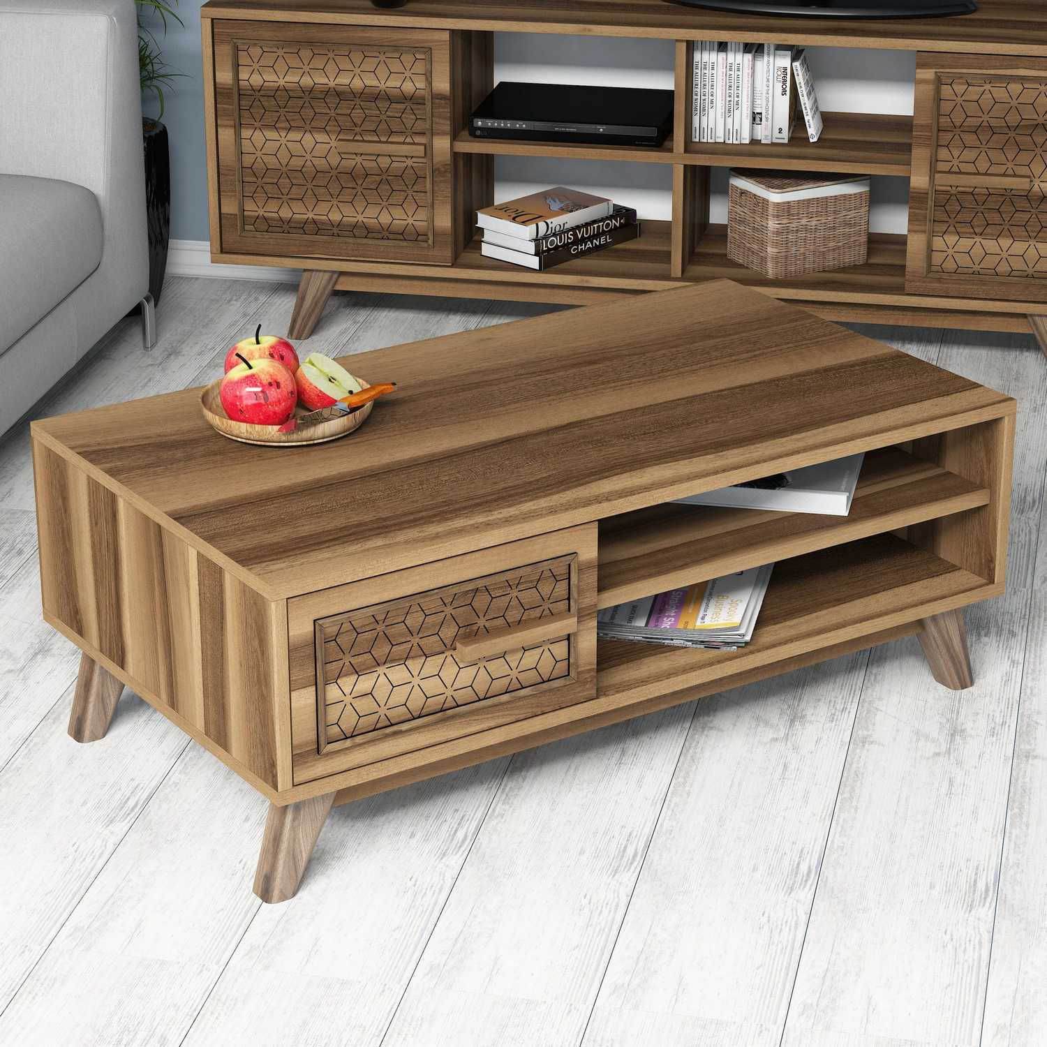 Masuta de cafea, Hanah Home, pal melaminat, nuc, 105x60x38.2 cm, 845HCT2833 — imaginea 4