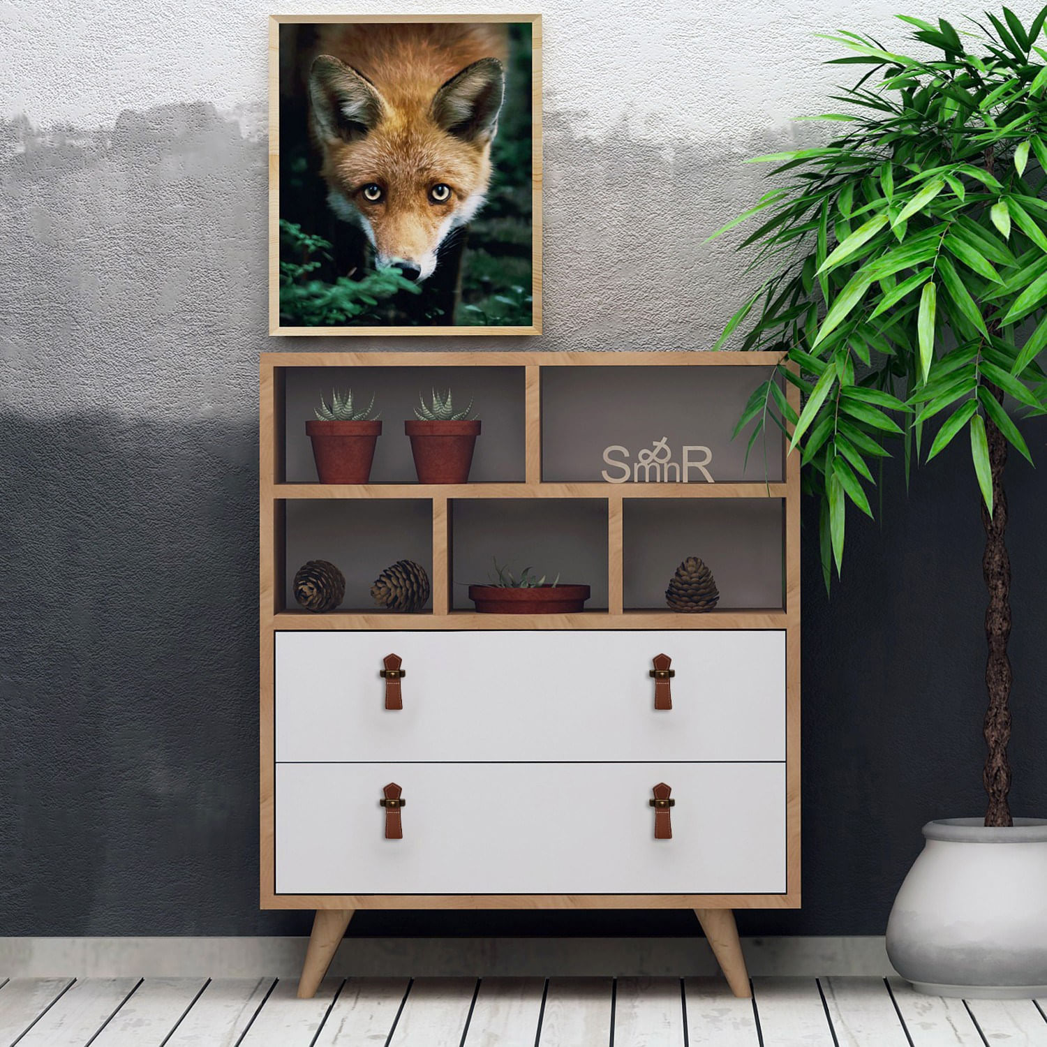 Comoda, Hanah Home, pal melaminat, stejar alb, 70x40x85.6 cm — imaginea 2
