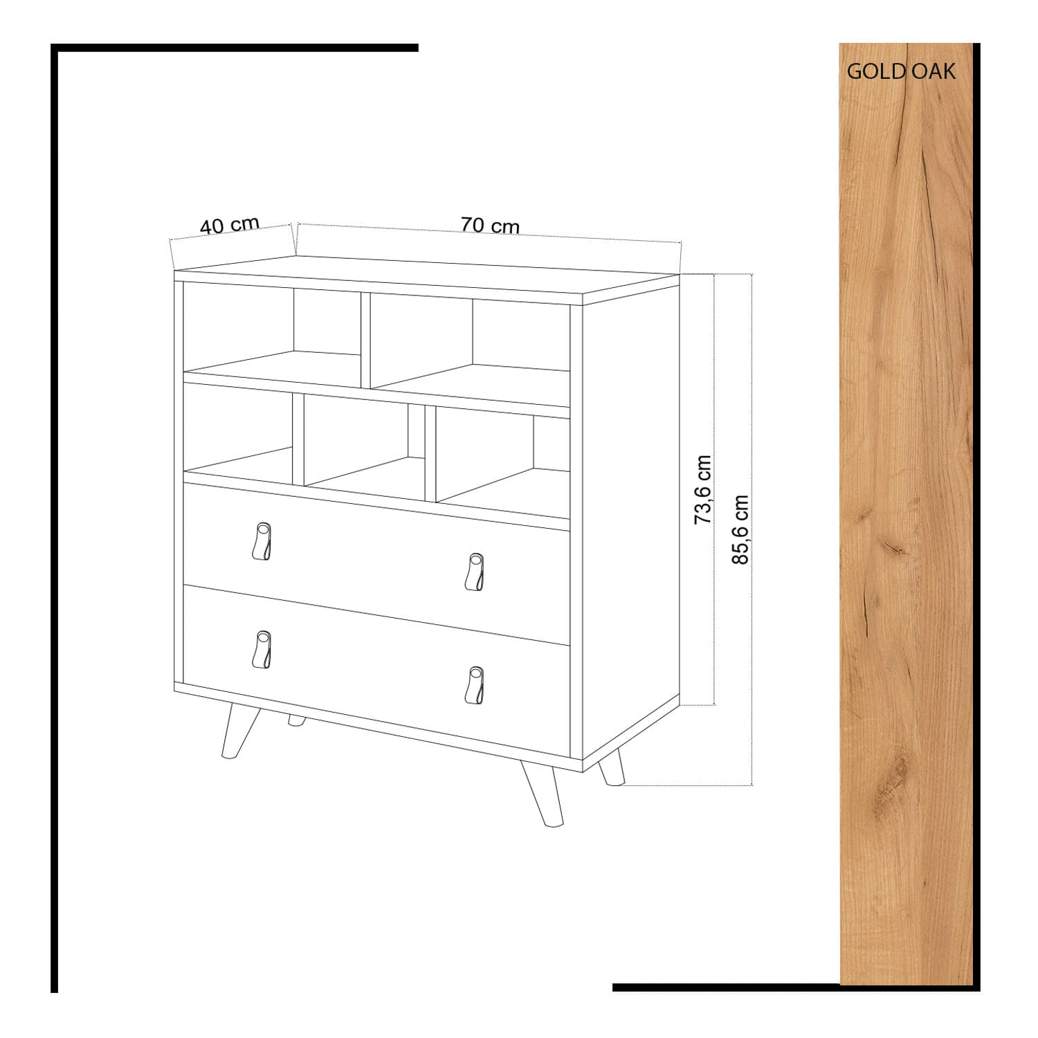 Comoda, Hanah Home, pal melaminat, stejar alb, 70x40x85.6 cm — imaginea 3