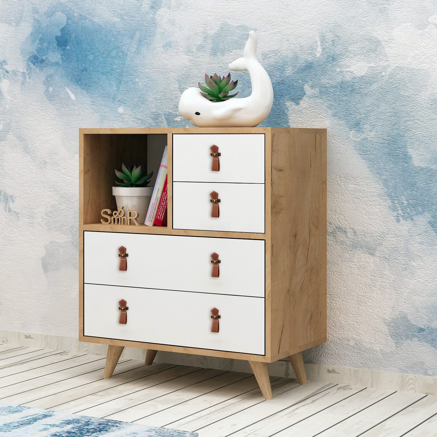 Comoda, Hanah Home, pal melaminat, stejar alb, 70x40x88.6 cm, 811MDD3422 — imaginea 2