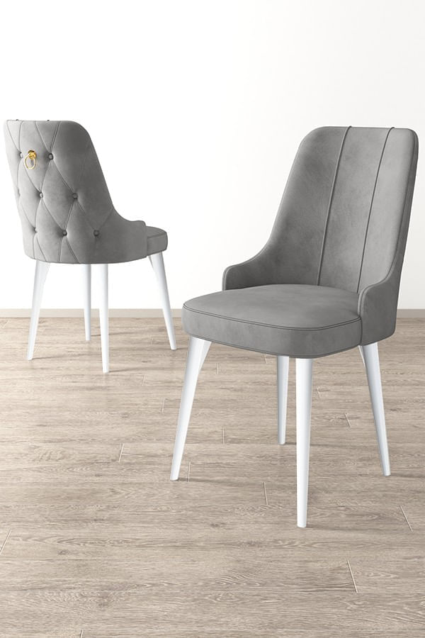 Set scaune, Hanah Home, metal, gri si alb, 46x46x94 cm — imaginea 2
