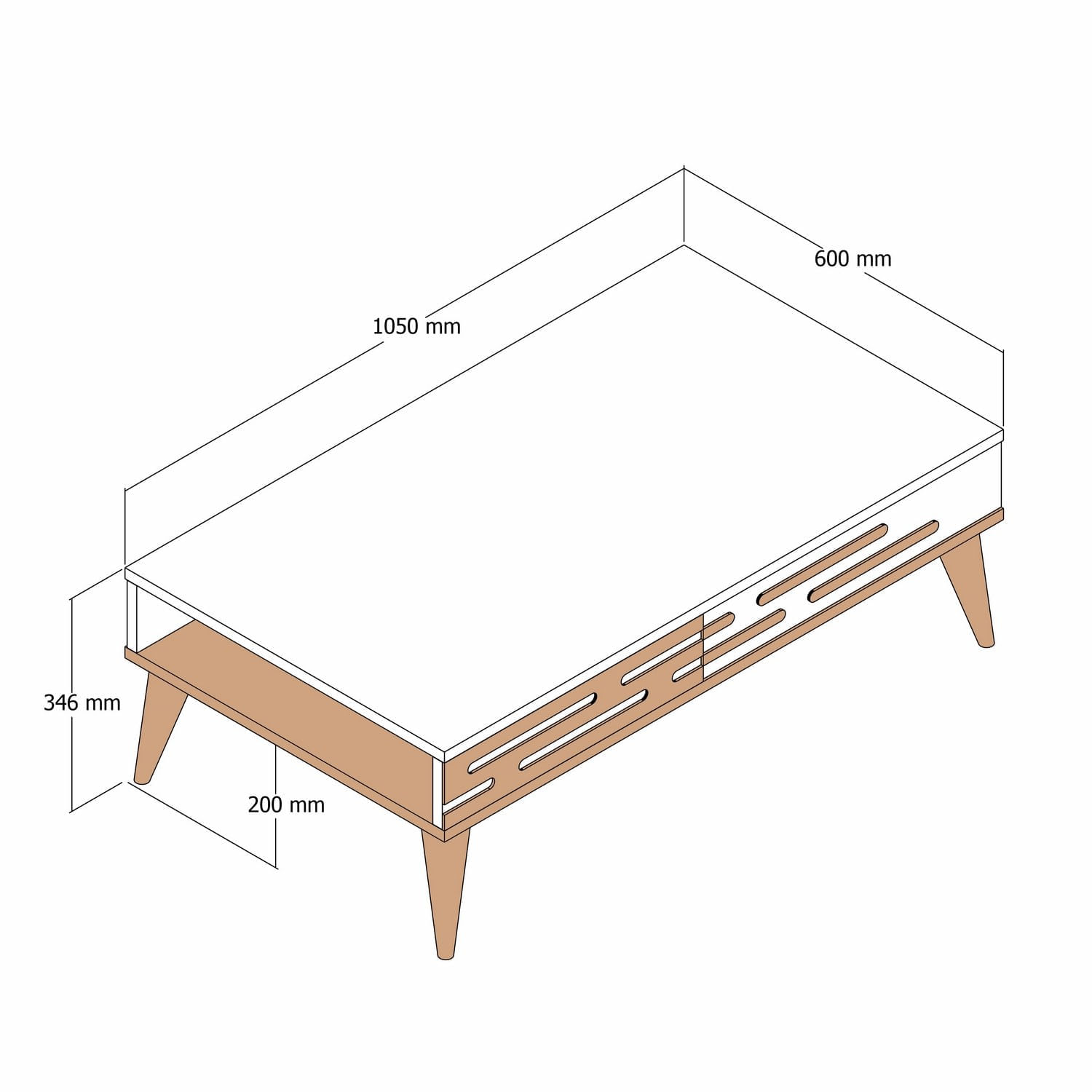 Masuta de cafea, Hanah Home, pal melaminat, nuc si crem, 105x60x34.6 cm, 845HCT5360 — imaginea 4