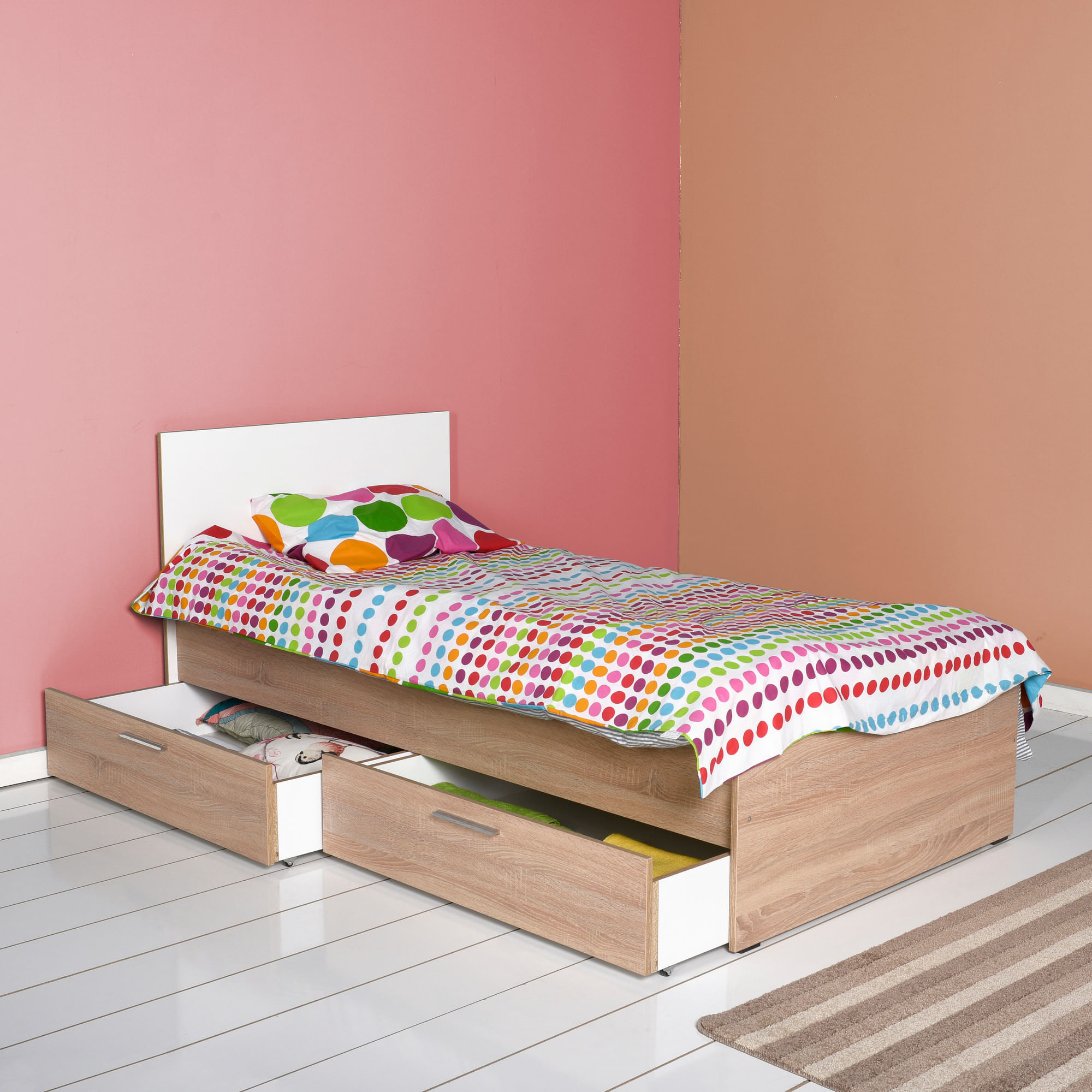 Somiera de o persoana, Hanah Home, pal melaminat, sonoma alb, 100x195x85 cm — imaginea 2