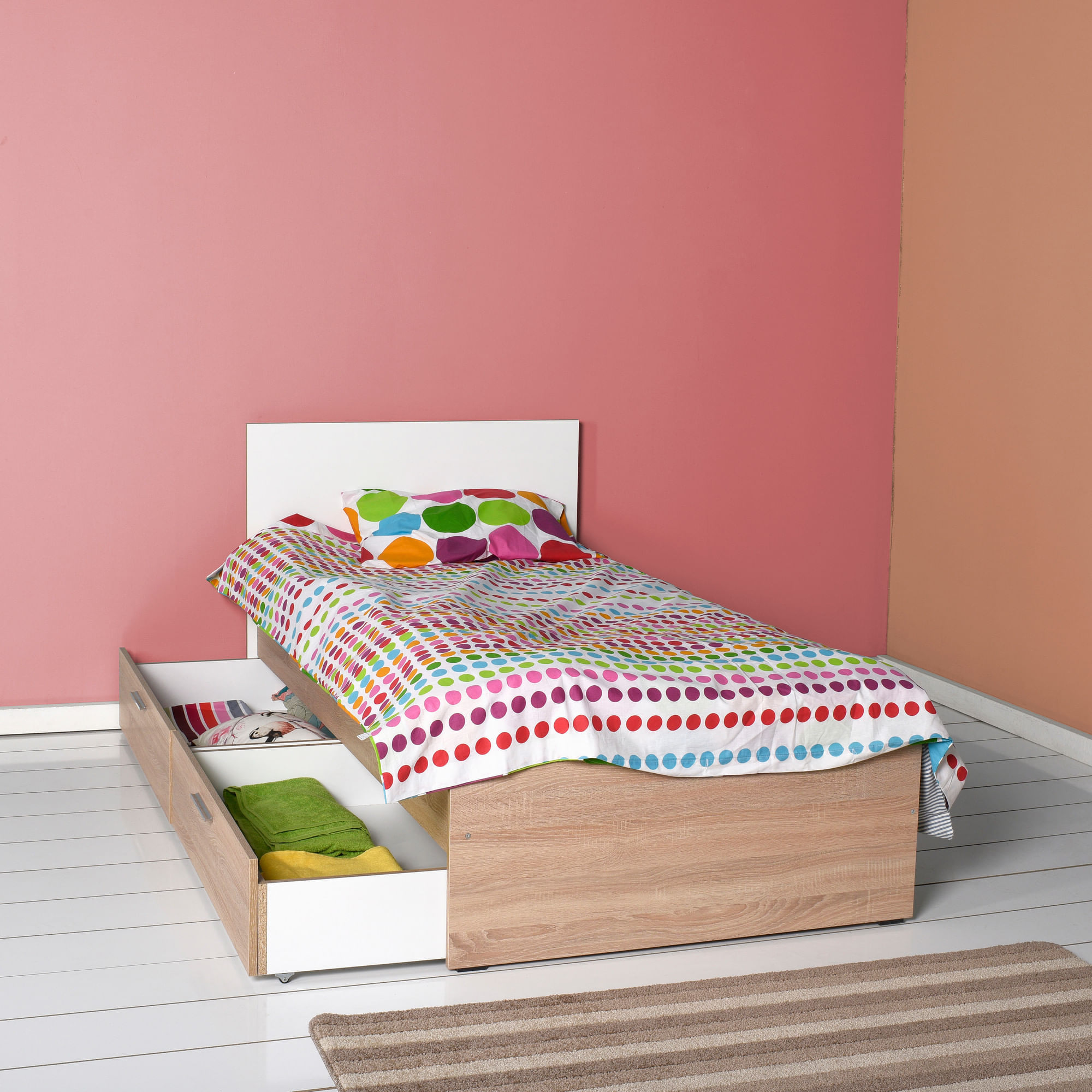 Somiera de o persoana, Hanah Home, pal melaminat, sonoma alb, 100x195x85 cm — imaginea 3