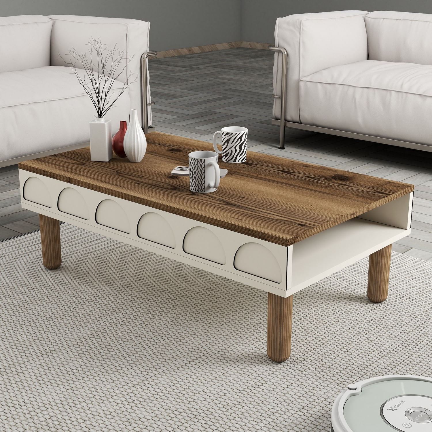 Masuta de cafea, Hanah Home, pal melaminat, crem, 180x60x35.6 cm — imaginea 2