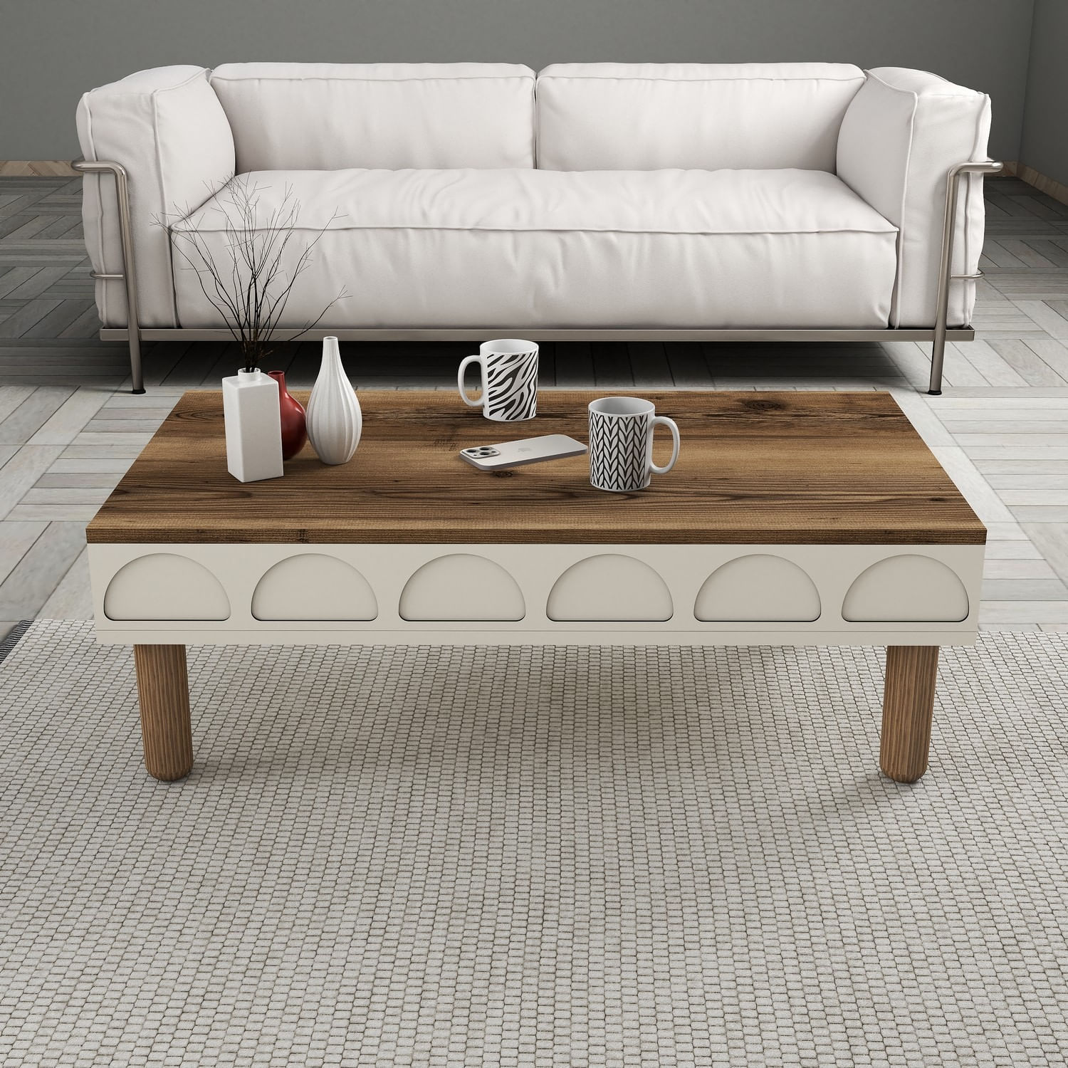 Masuta de cafea, Hanah Home, pal melaminat, crem, 180x60x35.6 cm — imaginea 3