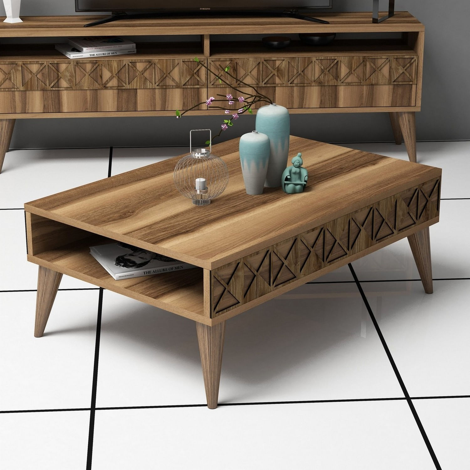 Masuta de cafea, Hanah Home, pal melaminat, nuc, 90x60x34.6 cm — imaginea 2