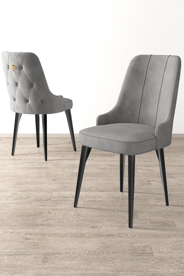 Set scaune, Hanah Home, lemn, gri, negru, 46x46x94 cm, 6 piese — imaginea 2