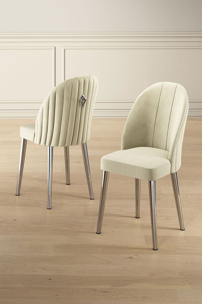 Set scaune, Hanah Home, metal, crem si crom, 45x42x91 cm, babyface — imaginea 2