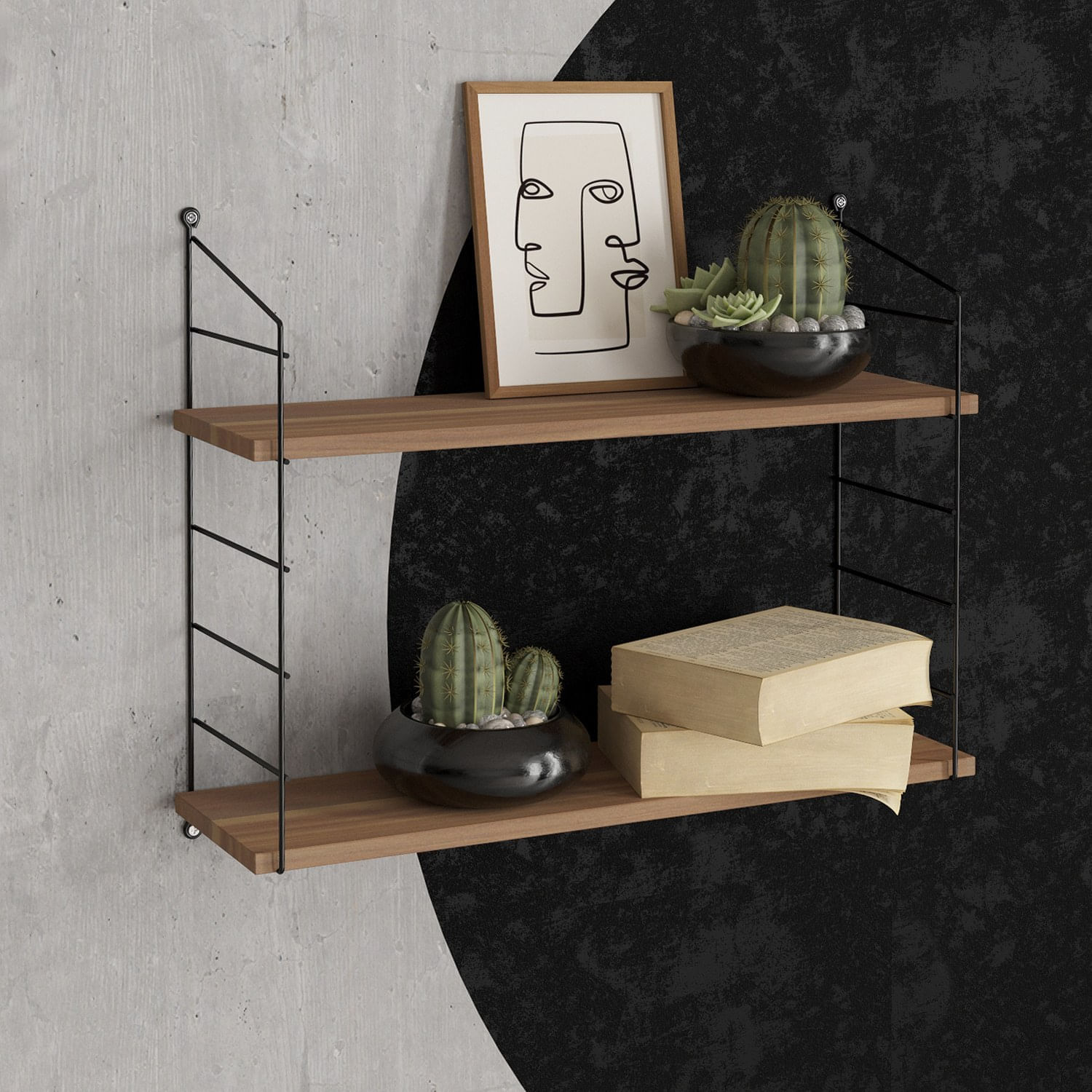 Raft de perete, Hanah Home, pal melaminat, nuc, 72x20x58 cm — imaginea 2